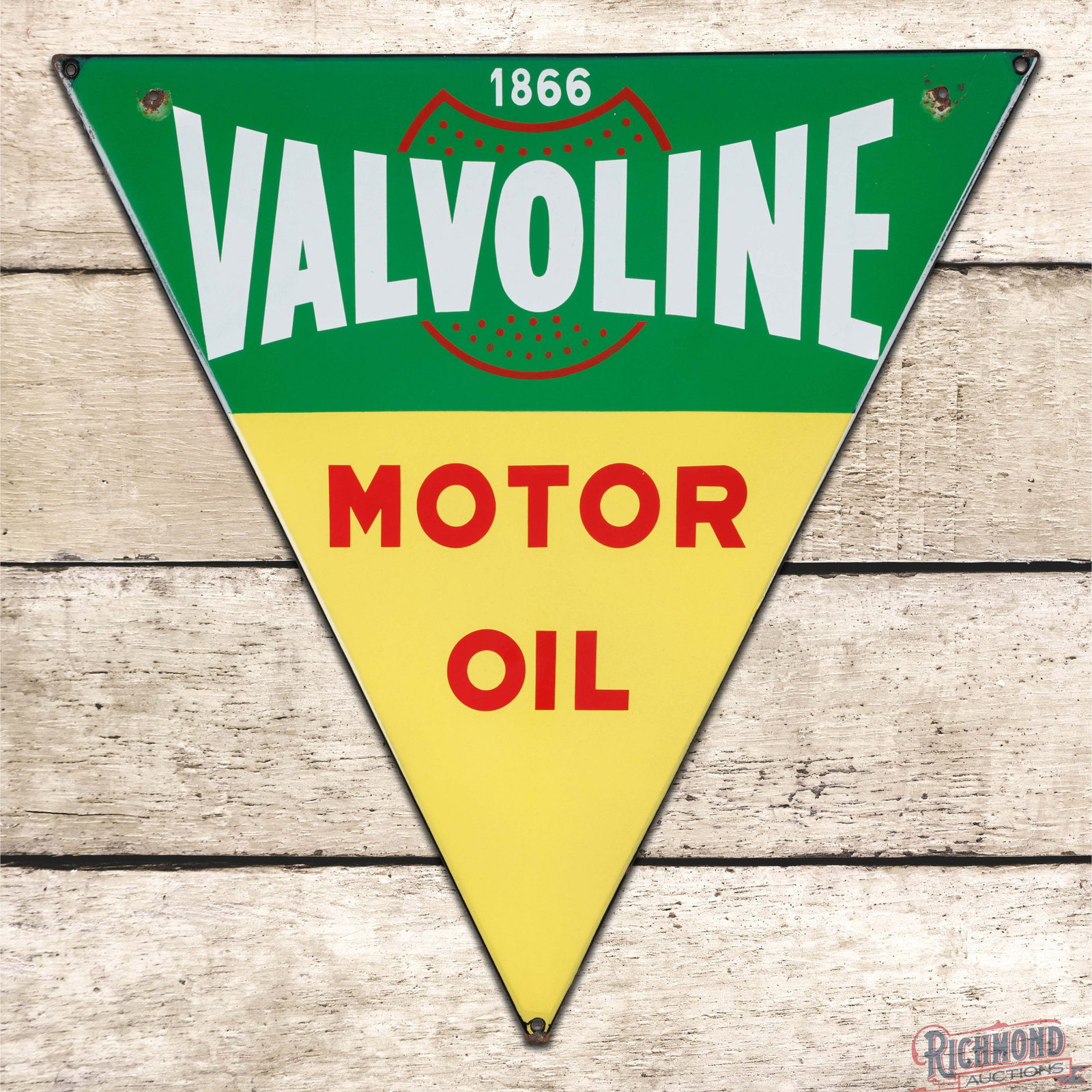 Valvoline Motor Oil "1866" Single Sided Porcelain Die Cut Sign w/ Logo (1 of 3)