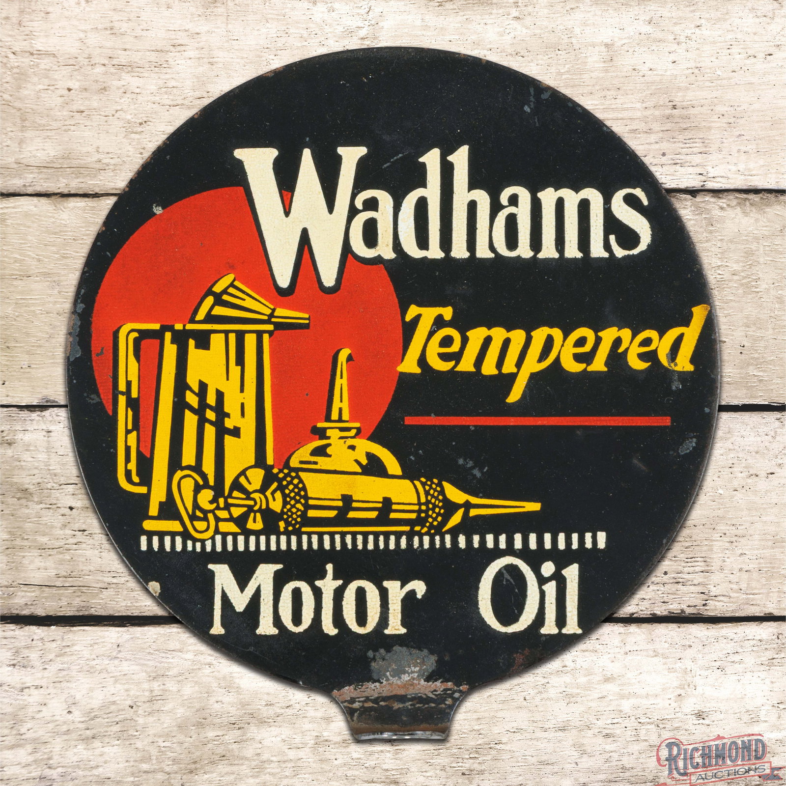 Wadhams Tempered Motor Oil 7" Double Sided Tin Paddle Sign w/ Logo (1 of 5)