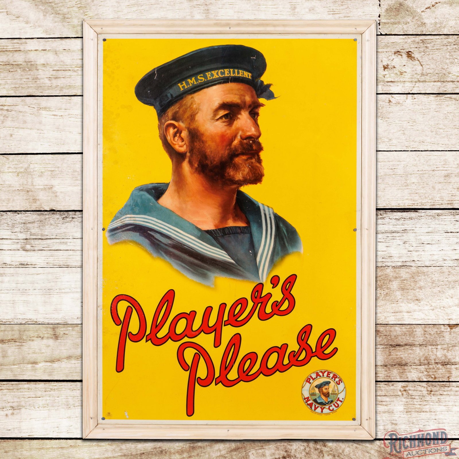 Player's Please Navy Cut Cigarettes Tobacco Single Sided Tin Sign w/ Sailor Hero (1 of 3)