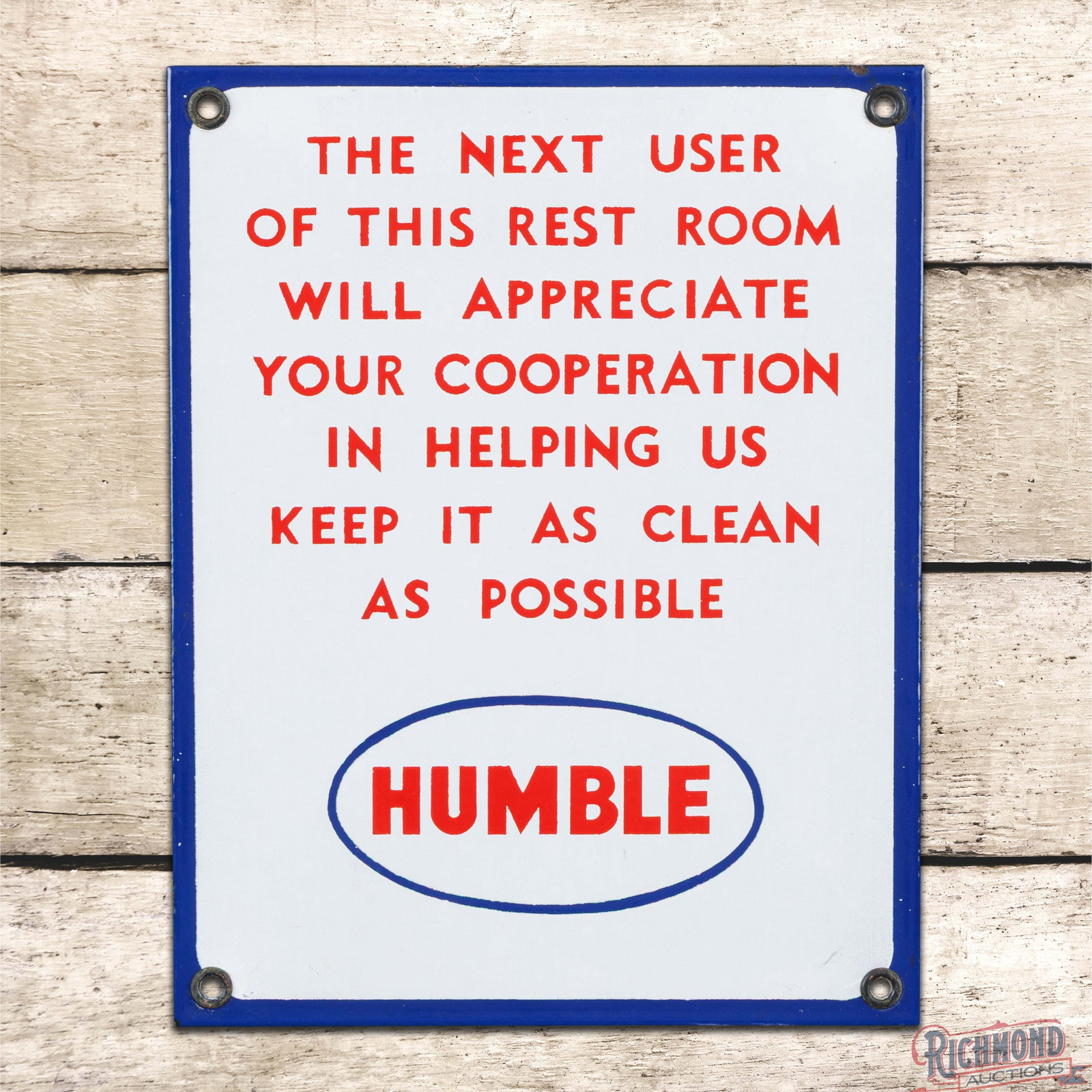 Humble Service Station Rest Room Single Sided Porcelain Sign w/ Logo (1 of 3)