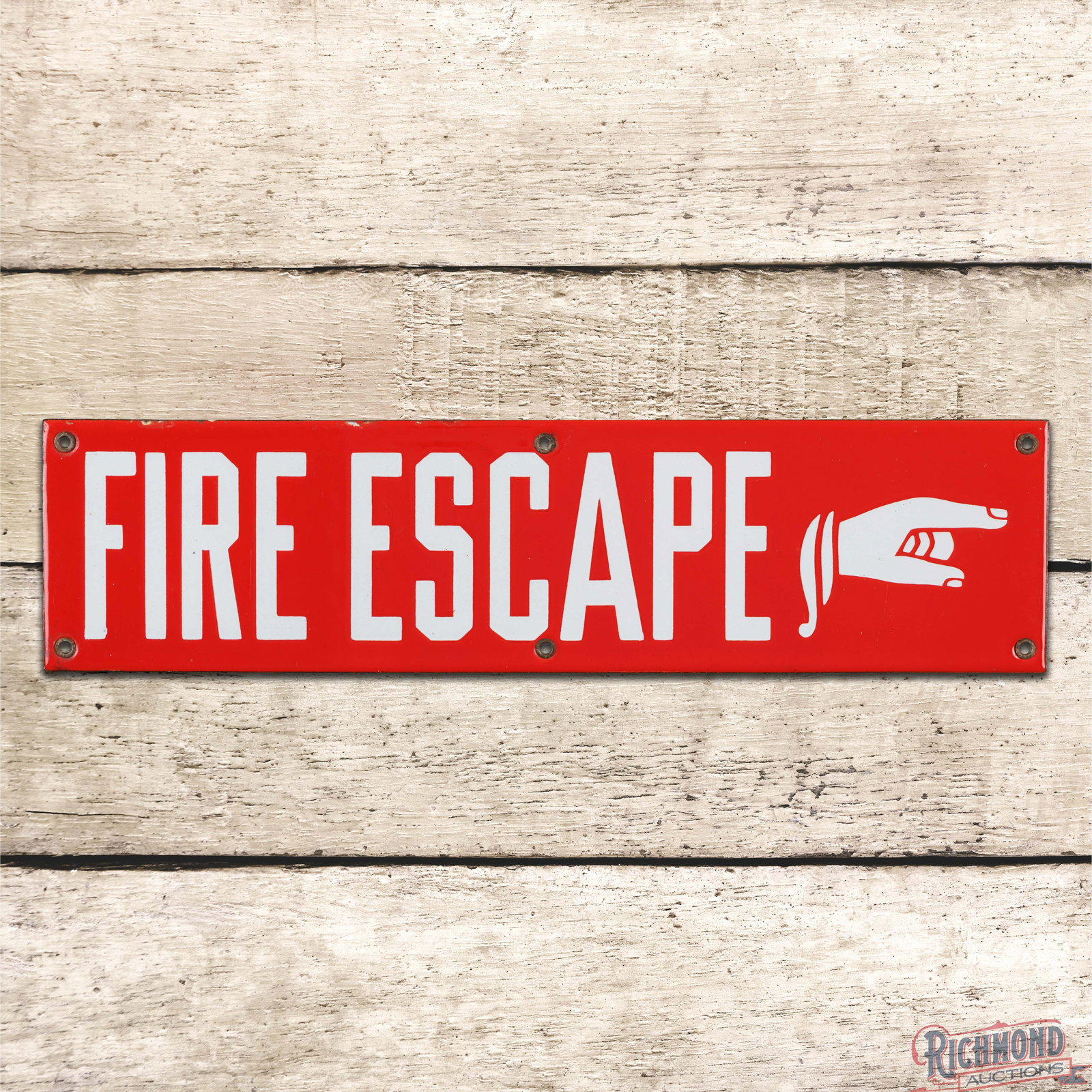 Fire Escape 16" Single Sided Porcelain Sign w/ Right Finger Pointer (1 of 3)