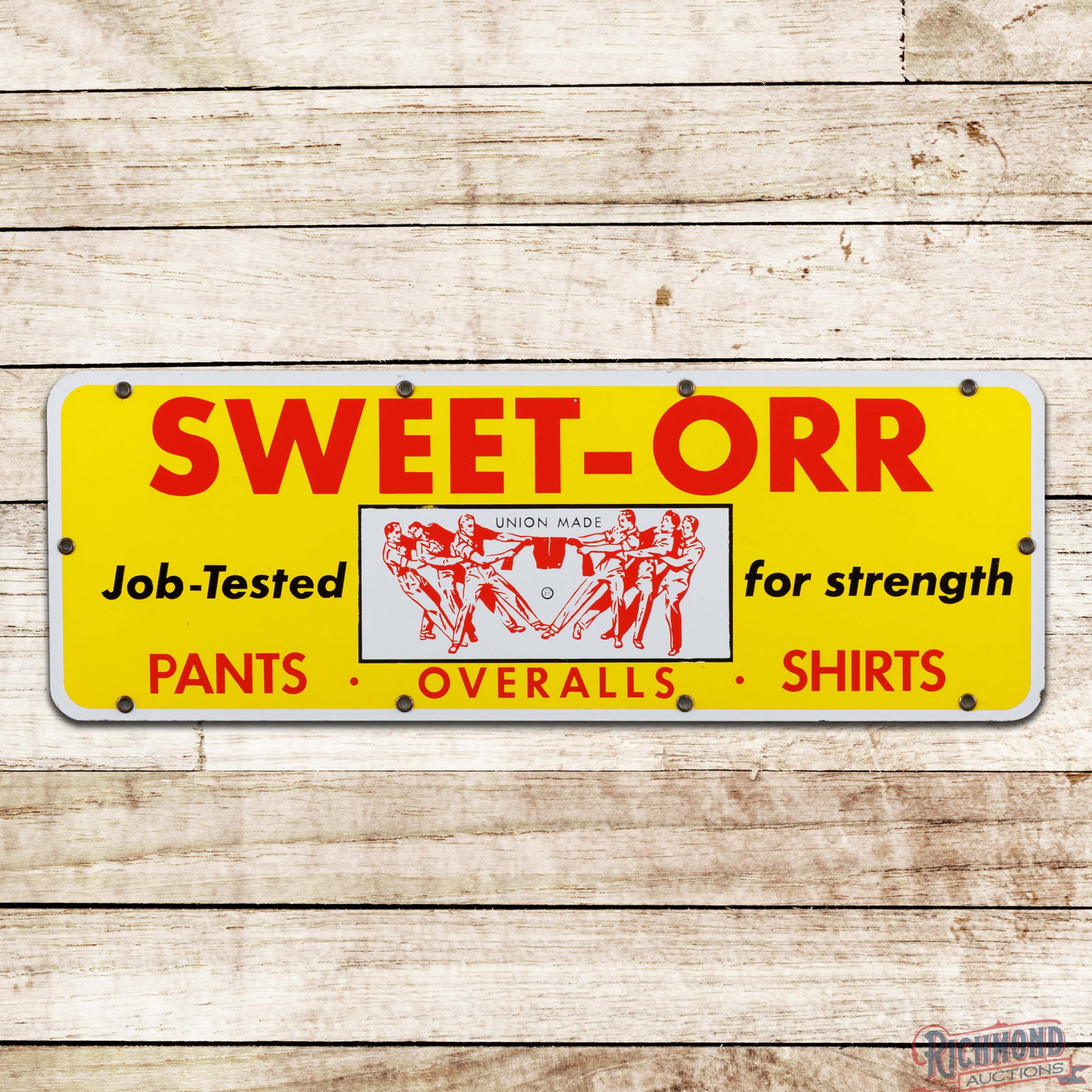 Sweet Orr "Job Tested for Strength" Pants Overalls Shirts 27" Single Sided Porcelain Sign w/ Logo (1 of 3)