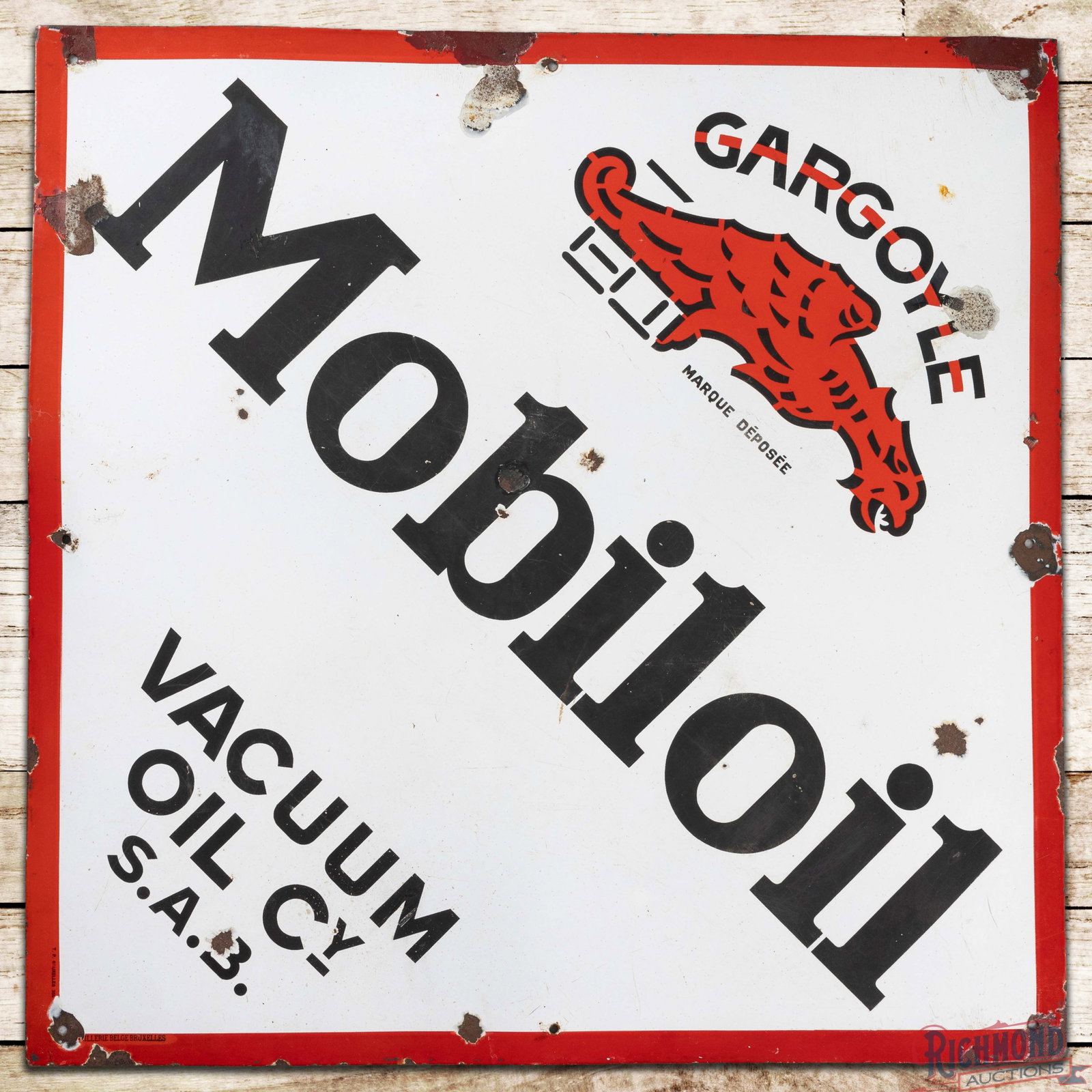 Scarce Gargoyle Mobiloil 55" Diamond Single Sided Porcelain Sign w/ Logo (1 of 3)