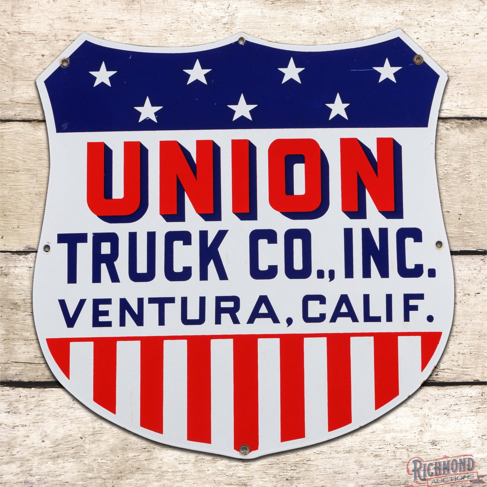 Union Truck Co. Inc Ventura California 18" Single Sided Porcelain Shield Sign (1 of 3)