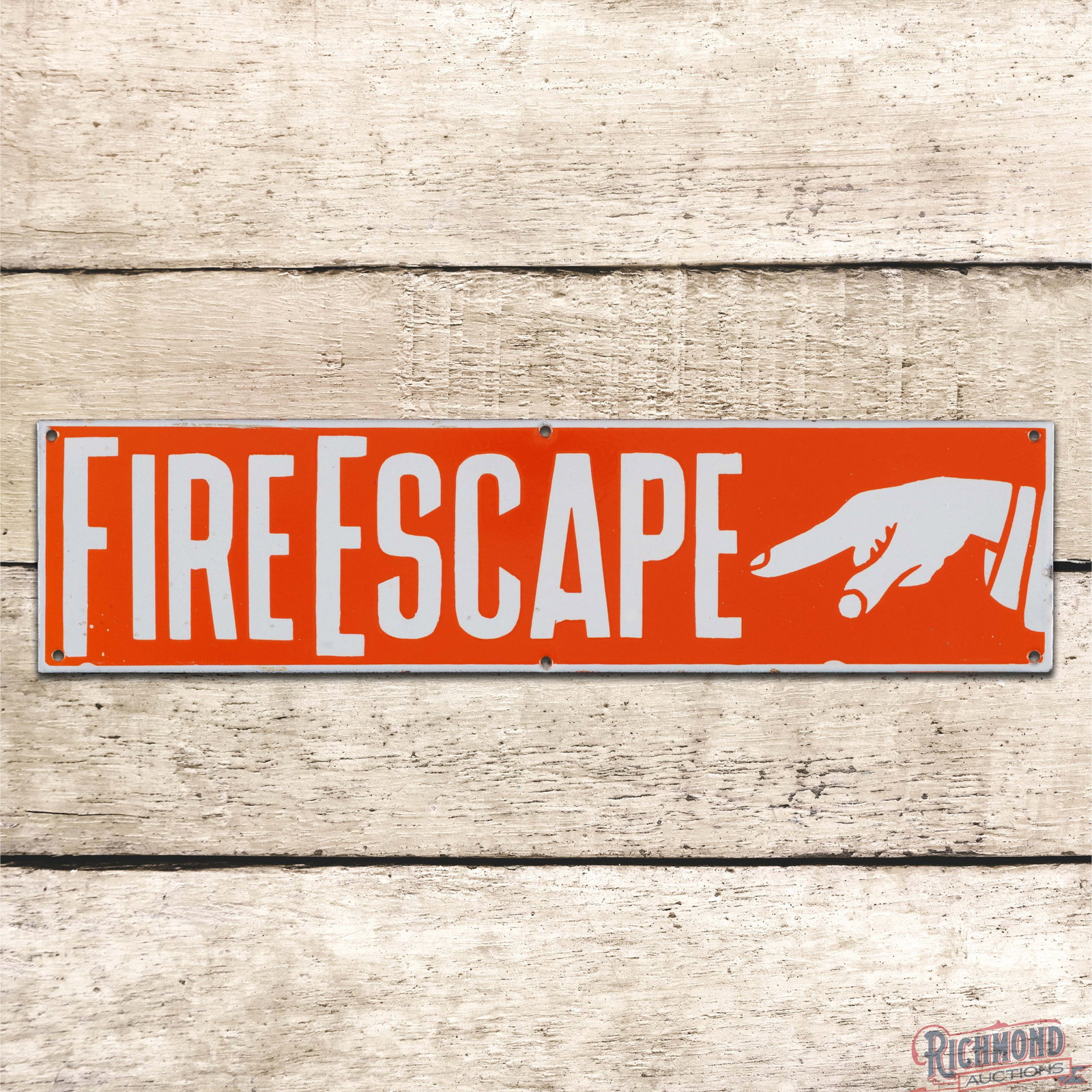 Fire Escape 16" Single Sided Porcelain Sign w/ Finger Pointer (1 of 3)