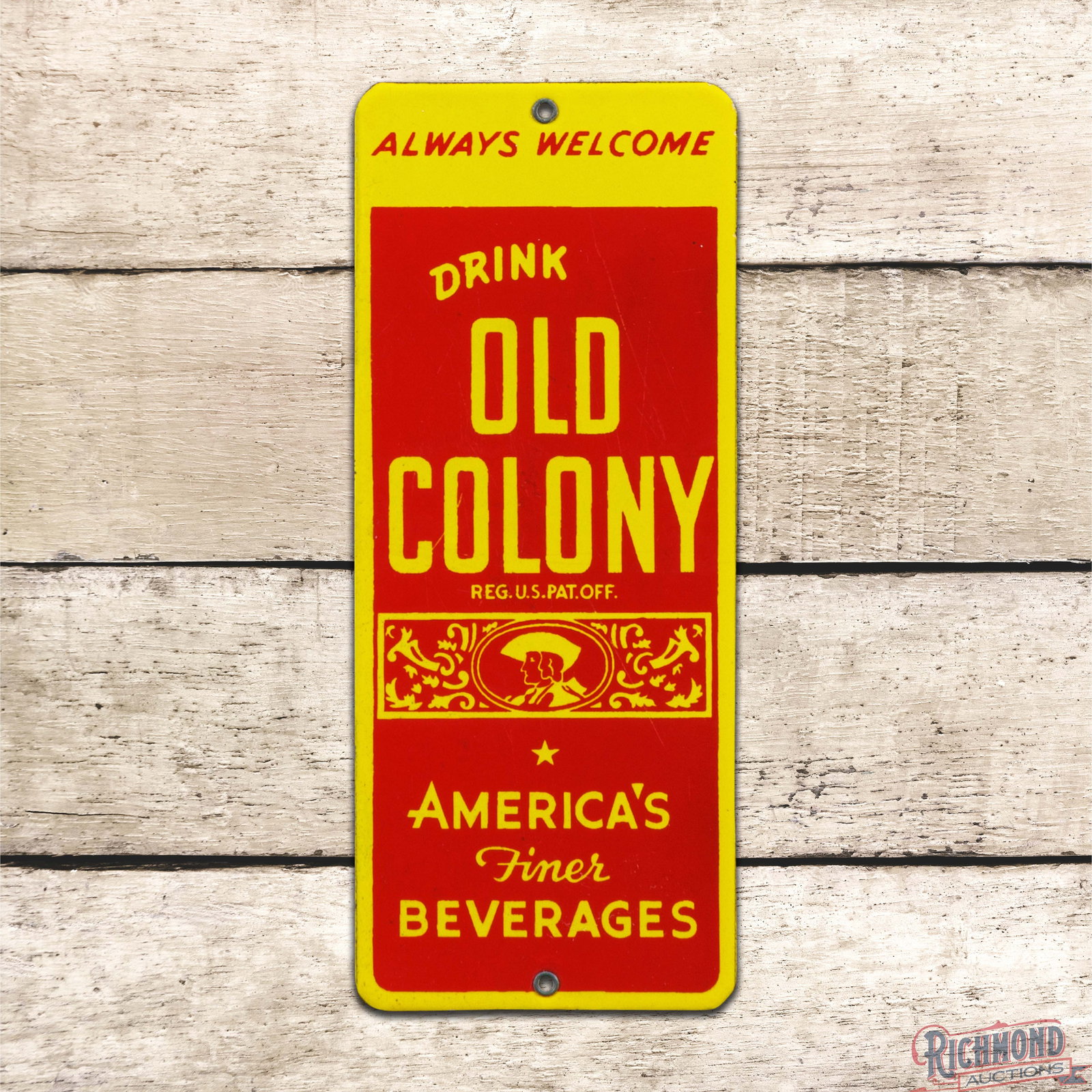Drink Old Colony "America's Finer Beverage" Single Sided Porcelain Door Push Sign (1 of 3)