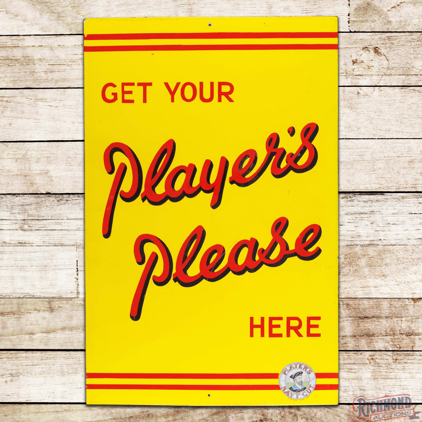 Ger Your Player's Please Tobacco Cigarettes Here 34" Single Sided Porcelain Sign w/ Hero Logo (1 of 3)
