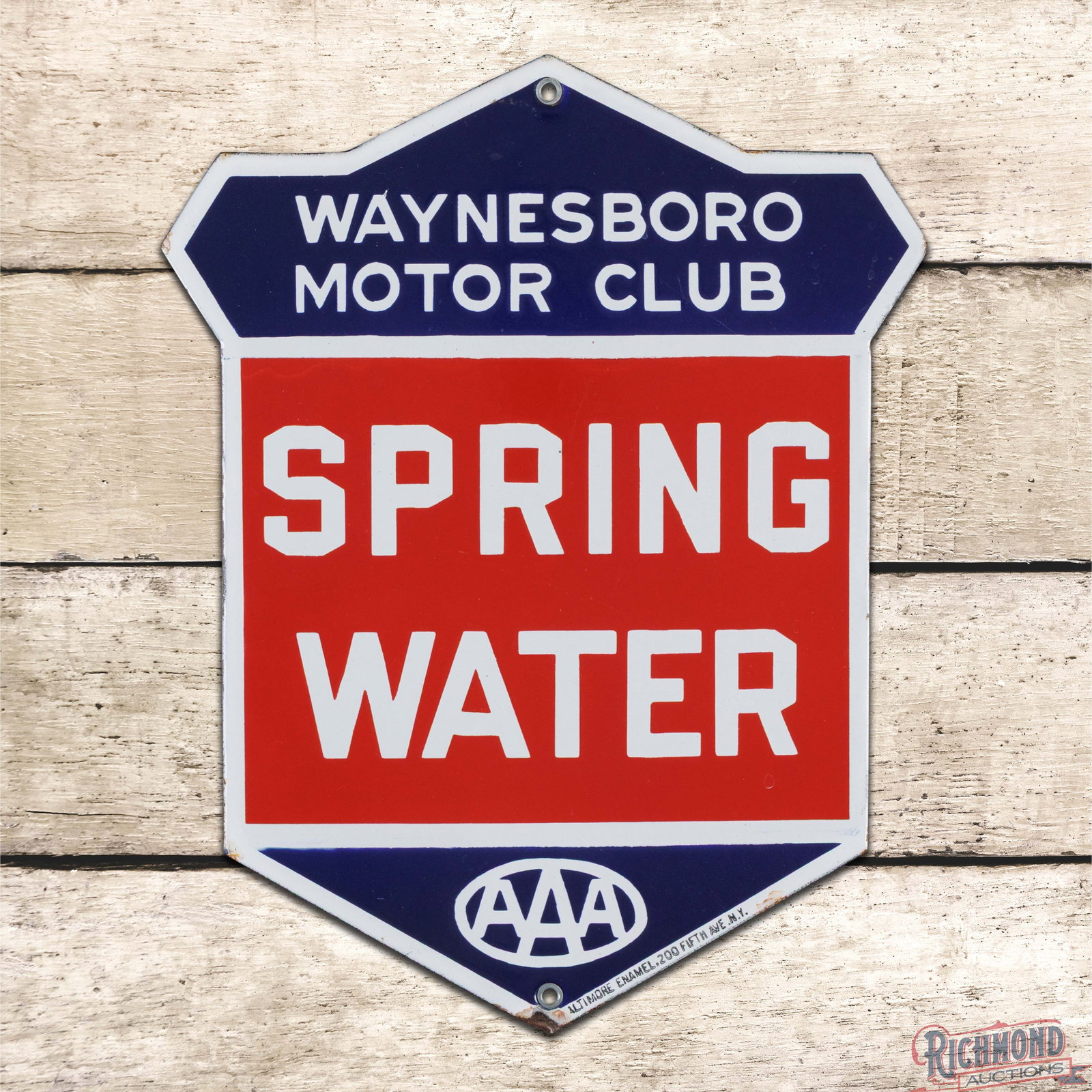 Waynesboro PA Motor Club Spring Water Single Sided Porcelain Sign w/ AAA Logo (1 of 3)