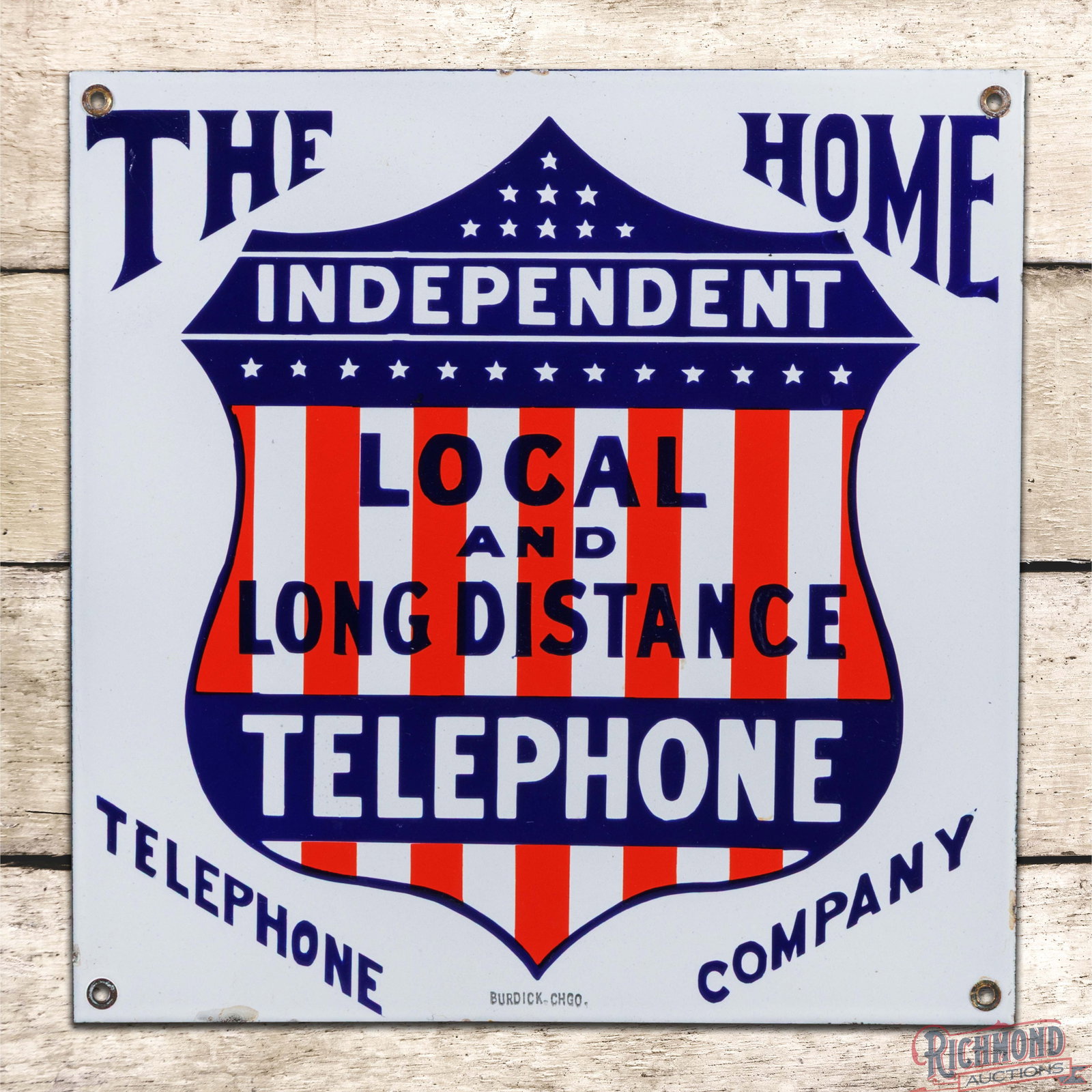 The Home Telephone Company 12" Single Sided Porcelain Sign w/ Independent Shield Logo (1 of 3)
