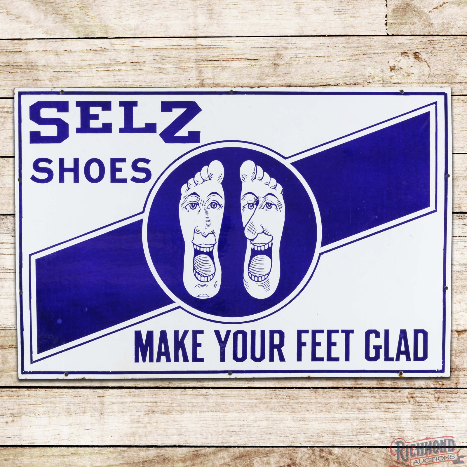 Selz Shoes Make Your Feet Glad 36" Single Sided Porcelain Sign w/ "Happy Feet" (1 of 3)