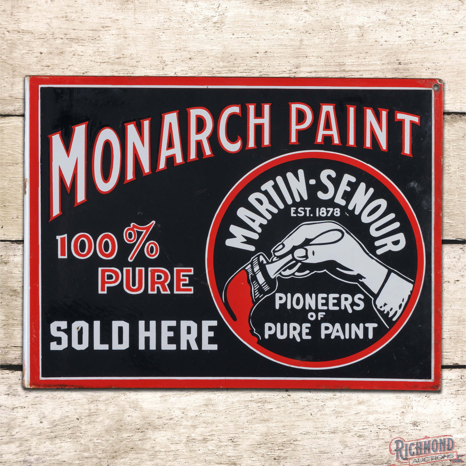 Martin-Senour Monarch Paint 100% Pure "Sold Here" Double Sided Porcelain Flange Sign (1 of 4)