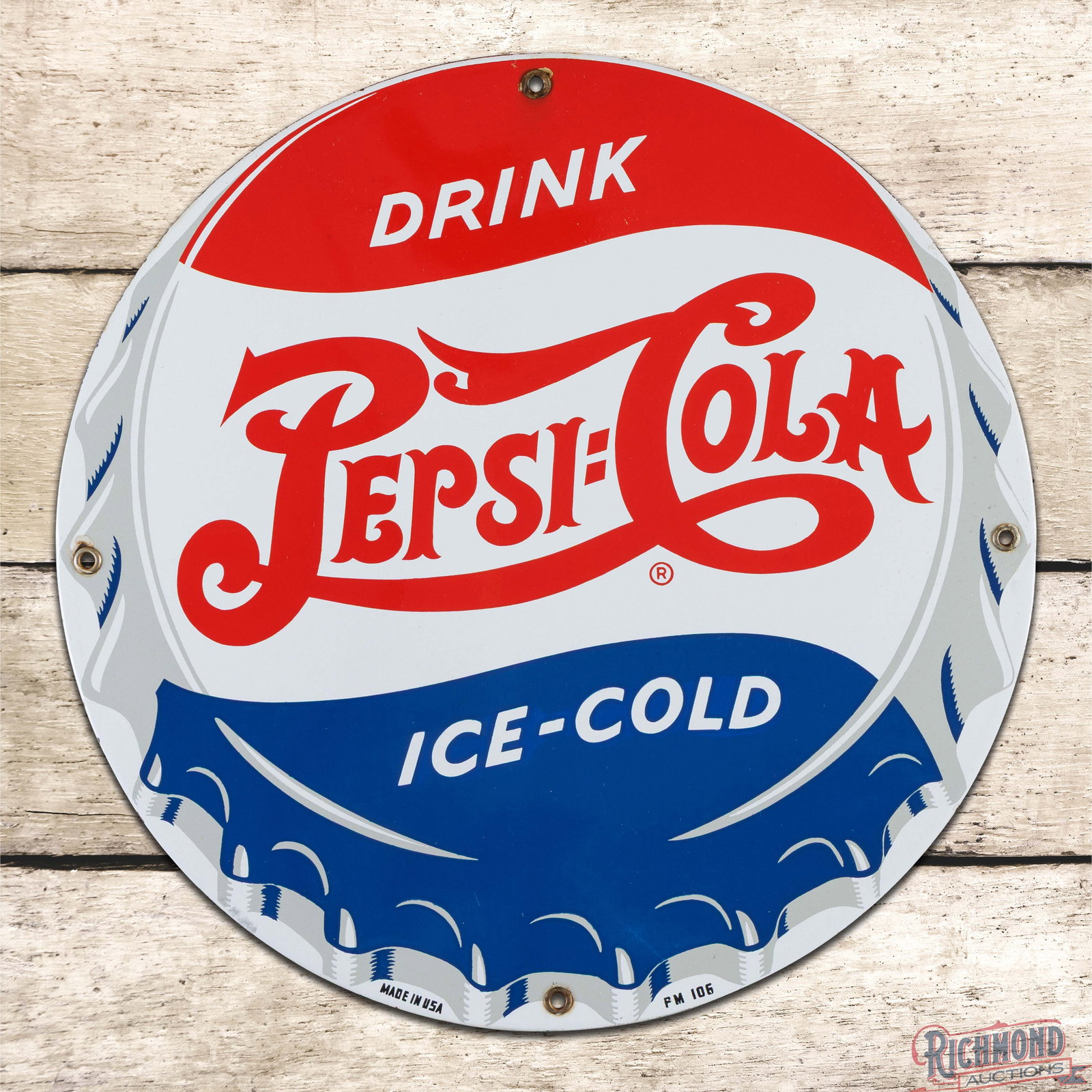 Drink Pepsi Cola Ice Cold 14" Single Sided Porcelain Sign "Double Dot" (1 of 3)