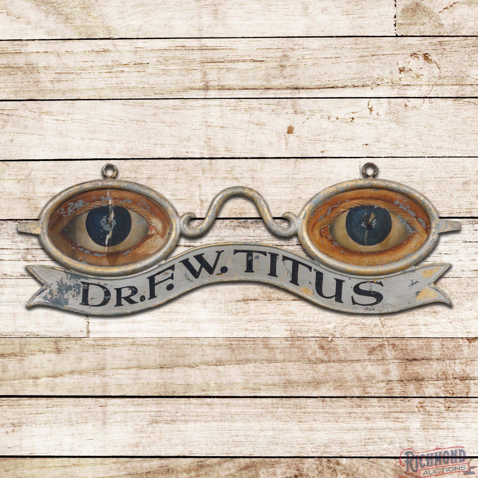 Early Dr. F.W. Titus Eye Optometrist 36" DS Trade Sign (1 of 3)