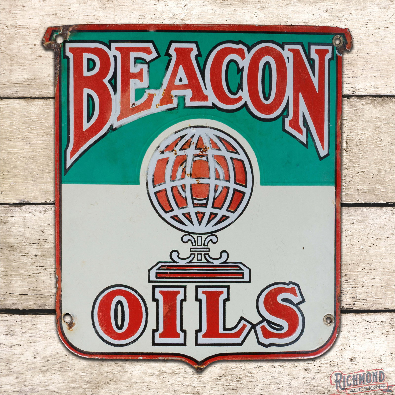 Beacon Oils Gasoline Curved Single Sided Porcelain Pump Plate Sign (1 of 3)