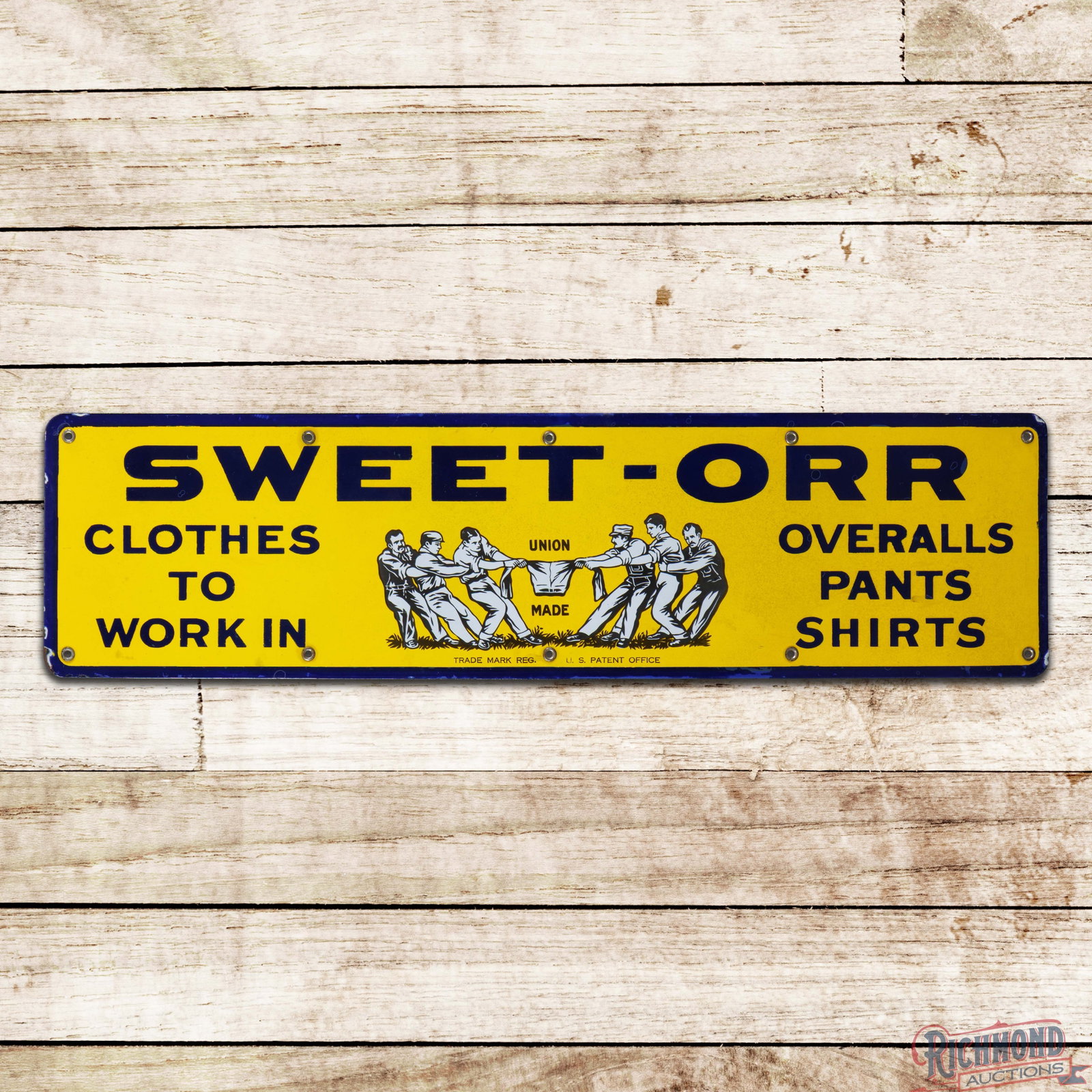 Sweet Orr Union Made Overalls Pants Shirts "Clothes to Work In" 30" Single Sided Porcelain Sign (1 of 3)