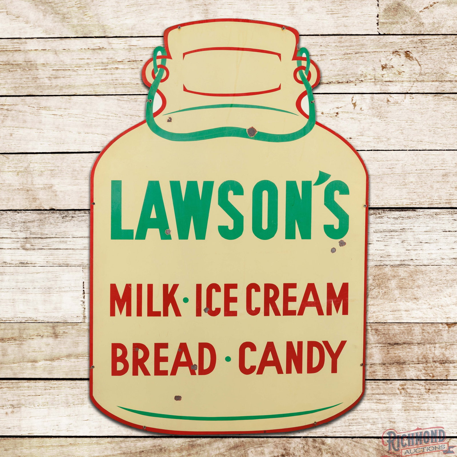 Lawson's Milk Ice Cream Bread Candy 5' Die Cut Single Sided Porcelain Bottle Sign (1 of 3)