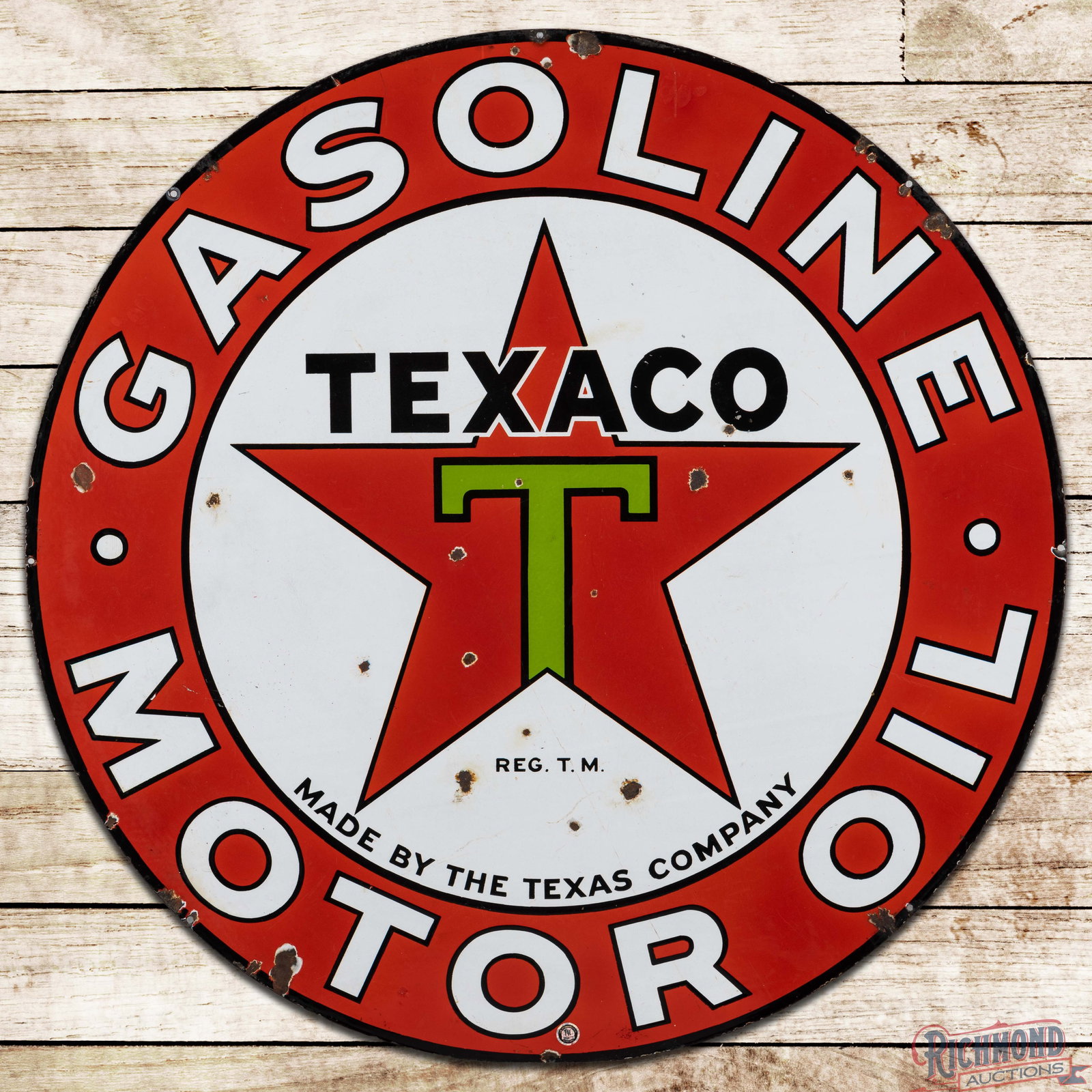Texaco Gasoline Motor Oil 42" Double Sided Porcelain Sign "Black T" (1 of 3)