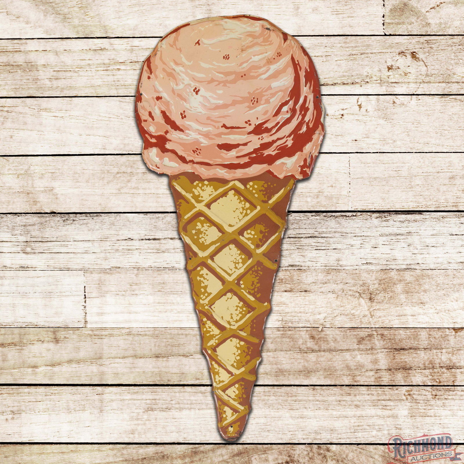Heavily Embossed Strawberry Ice Cream Cone 48" Single Sided Tin Sign (1 of 3)