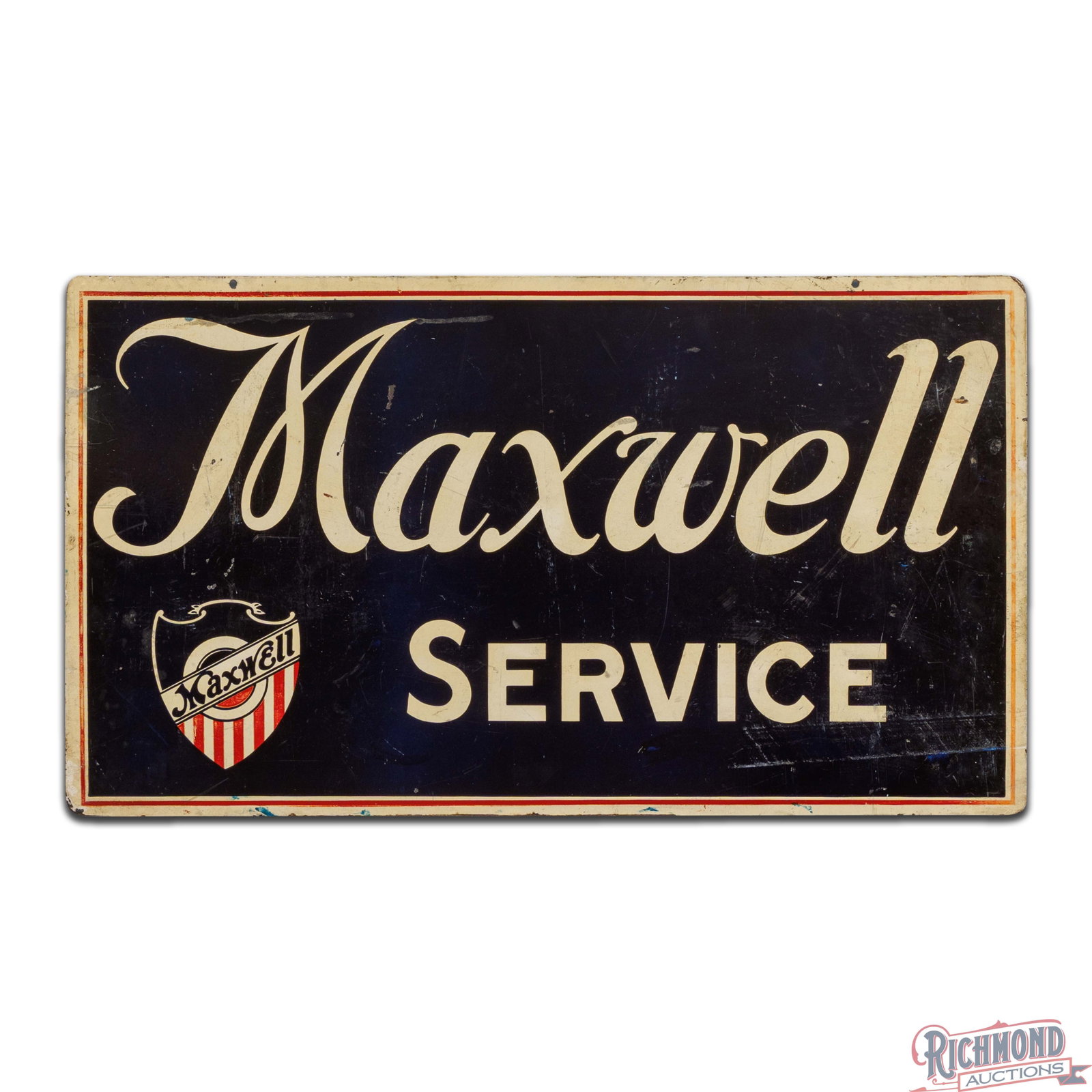 Rare Maxwell Service Double Sided Tin Sign w/ Shield Logo - 2
