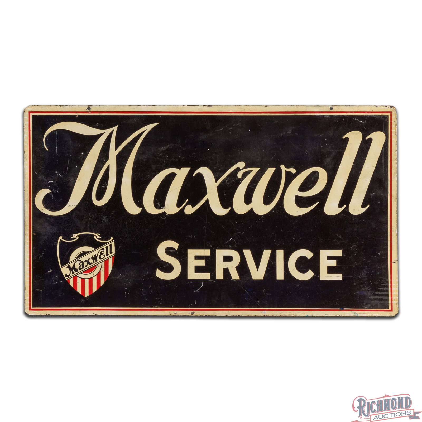 Rare Maxwell Service Double Sided Tin Sign w/ Shield Logo - 3