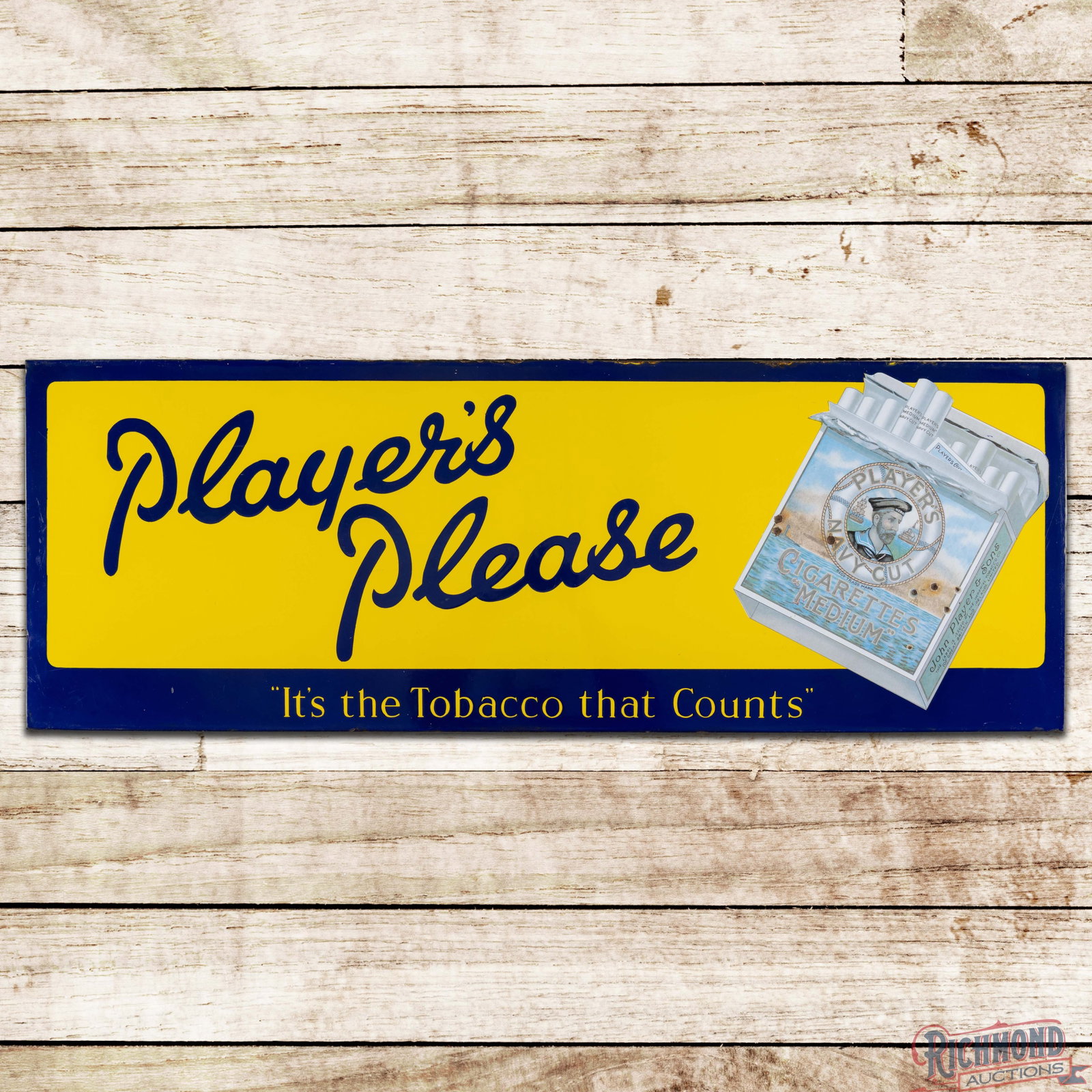 Player's Please "It's the Tobacco that Counts" Single Sided Porcelain Sign w/ Hero Graphic (1 of 3)