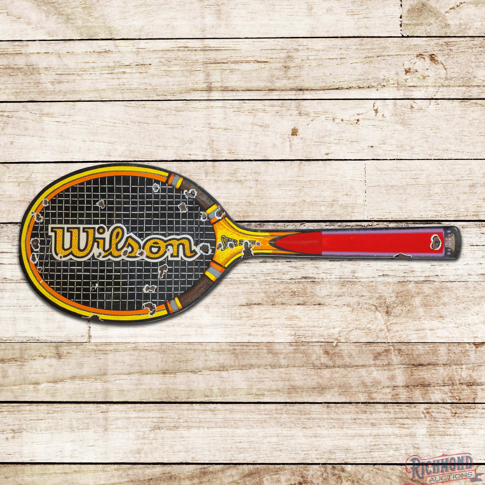 Rare Wilson Super Strike Tennis Racket Die Cut Single Sided Porcelain Sign (1 of 3)