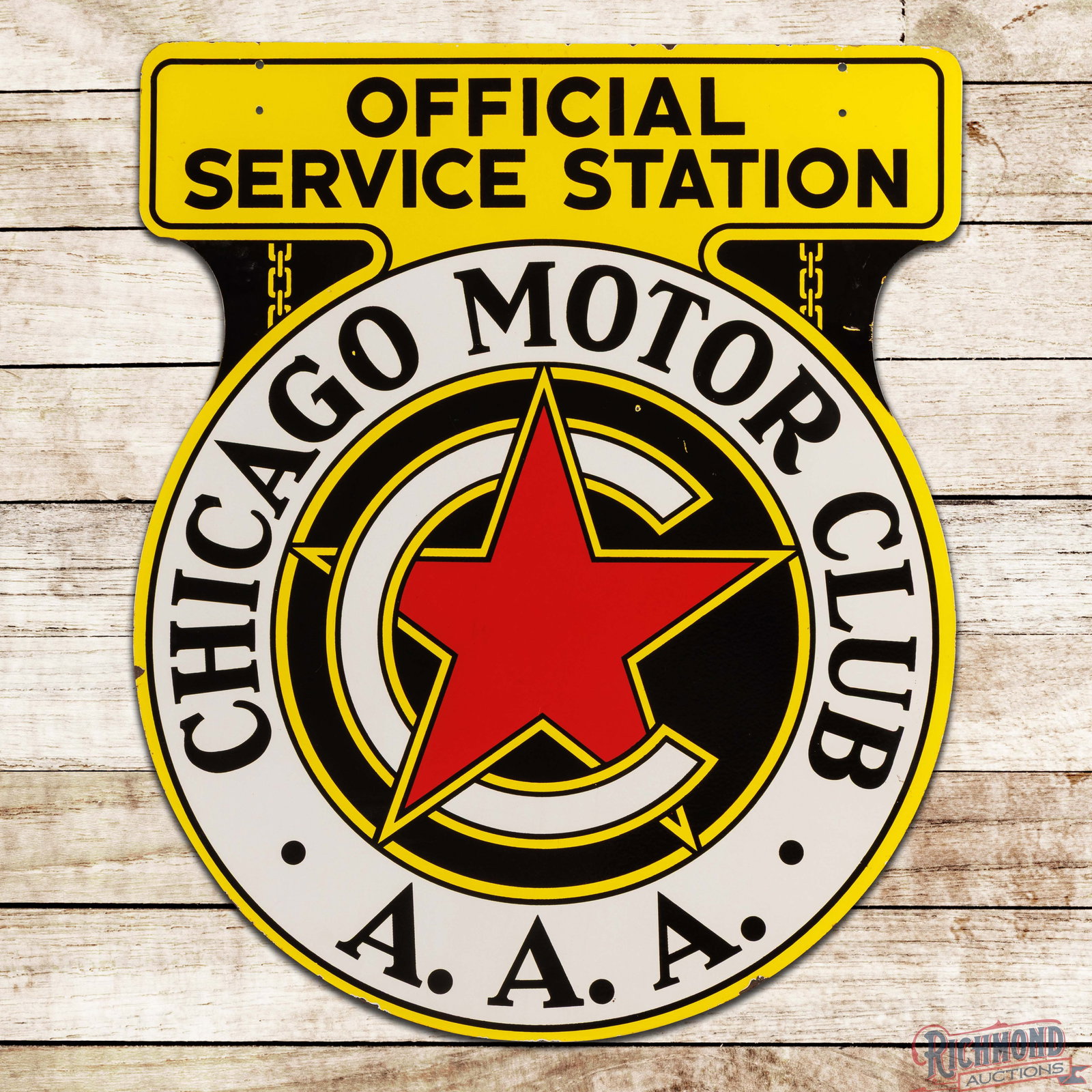 Chicago Motor Club Official Service Station AAA Double Sided Porcelain Sign (1 of 3)