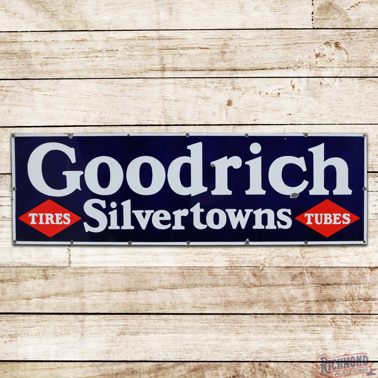 Goodrich Silvertowns Tires Tubes Horizontal 5' Single Sided Porcelain Sign (1 of 3)