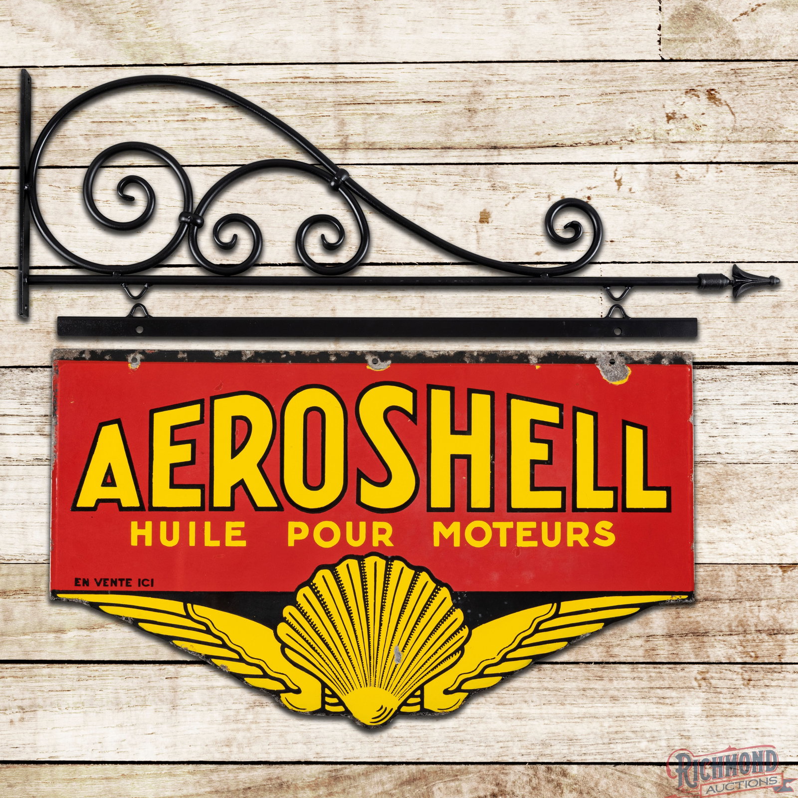 Aeroshell Motor Oils Aviation Double Sided Porcelain Sign w/ Winged Logo & Bracket (1 of 3)