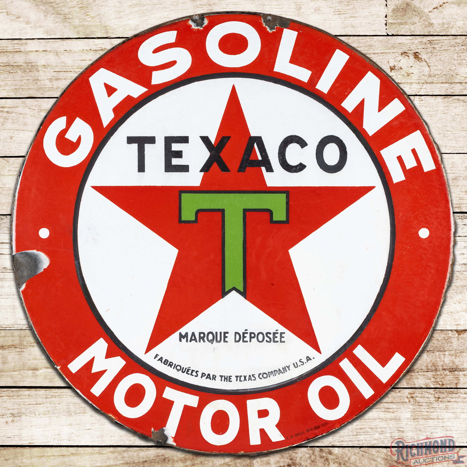 Texaco Gasoline Motor Oil 25" Double Sided Porcelain Sign "Black T" (1 of 3)