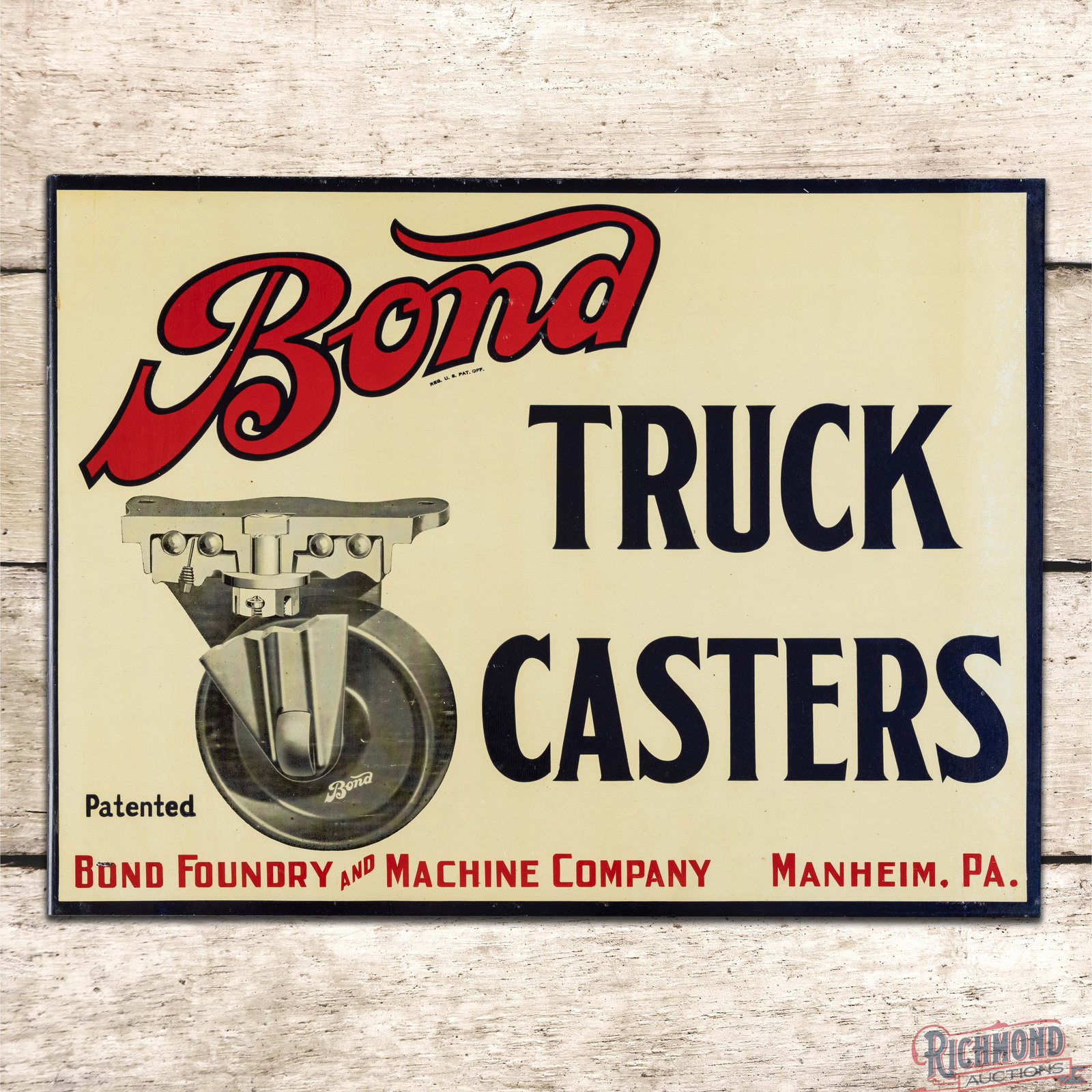 Bond Truck Casters Double Sided Tin Flange Sign Manheim PA (1 of 4)