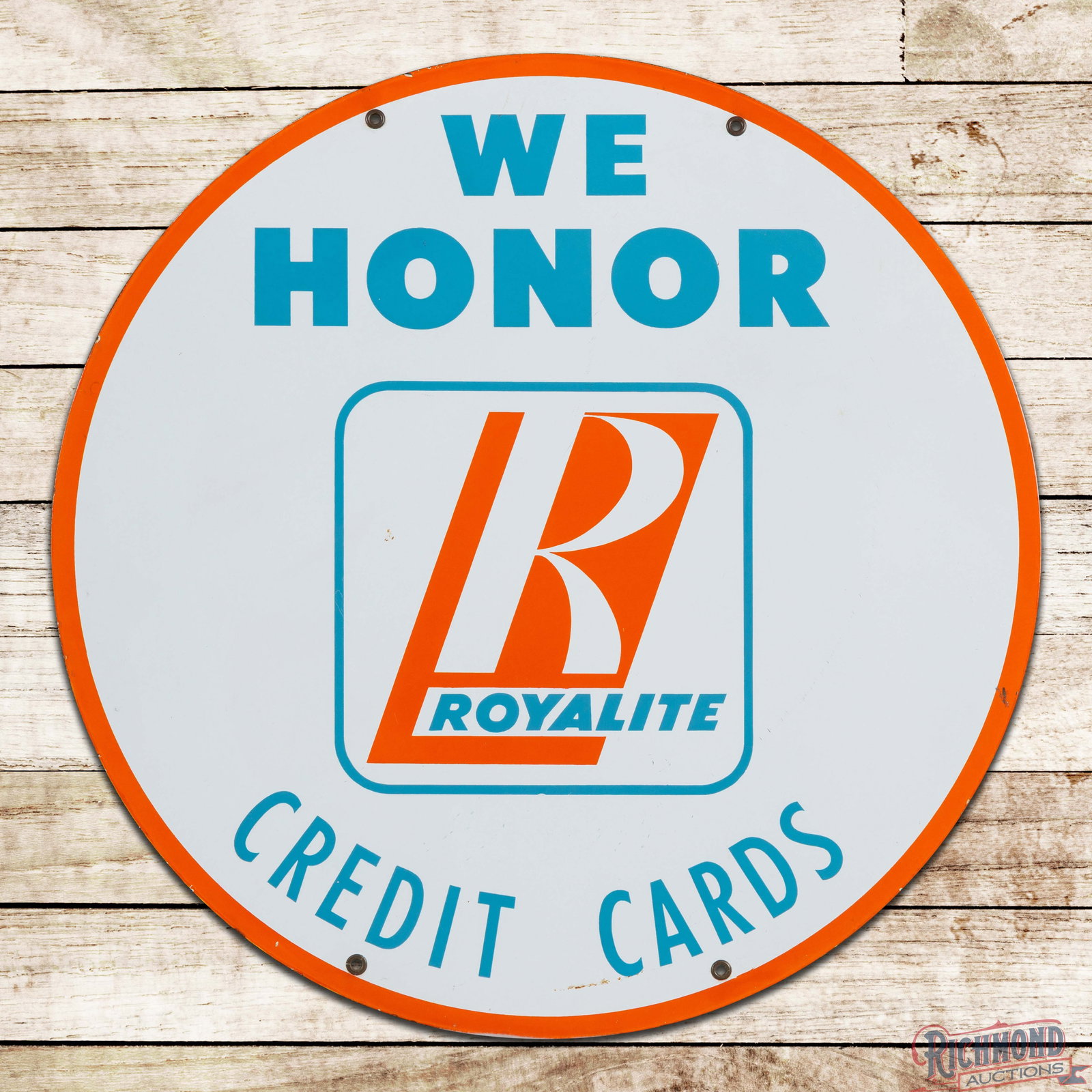 We Honor Royalite Credit Cards 30" Double Sided Porcelain Service Station Sign (1 of 3)