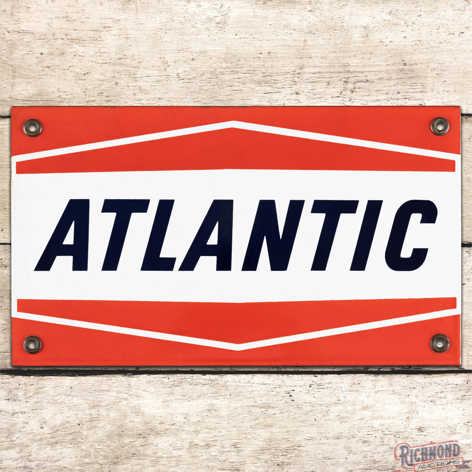 Atlantic Gasoline Single Sided Porcelain Pump Plate Sign w/ Lines (1 of 3)