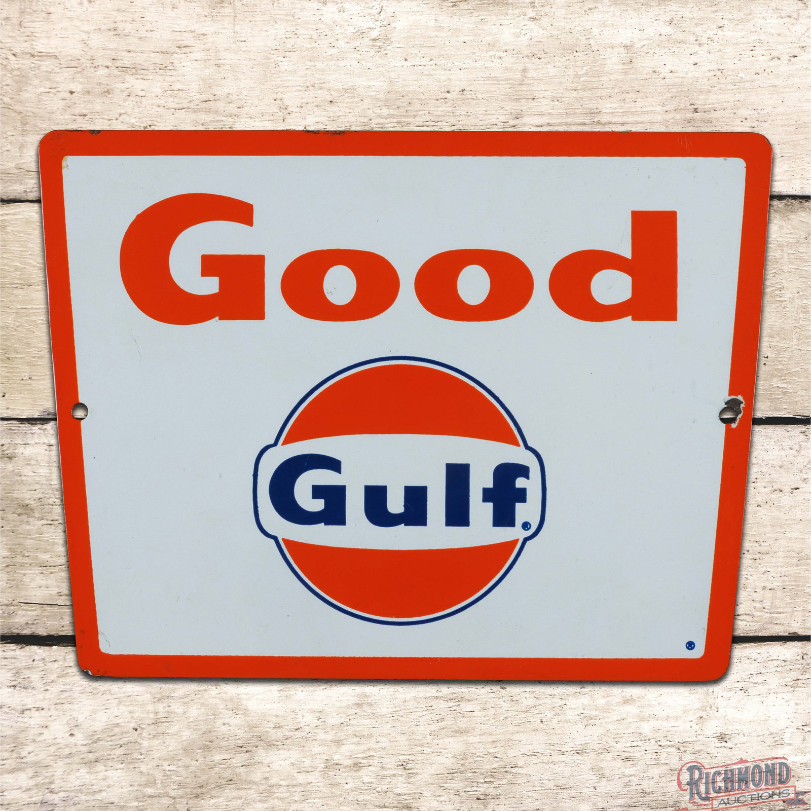 Good Gulf Gasoline Single Sided Porcelain Pump Plate Sign w/ Logo (1 of 3)