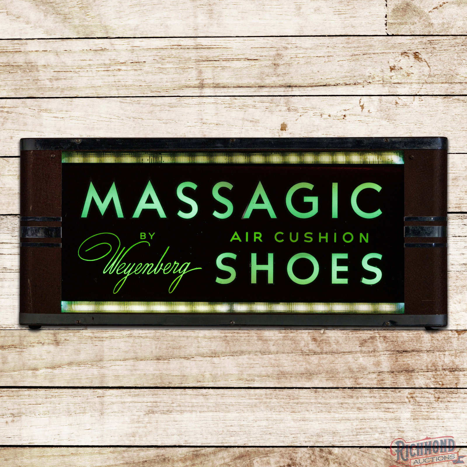 Massagic Air Cushion Shoes "By Weyenberg" Reverse on Glass Lighted Sign (1 of 4)
