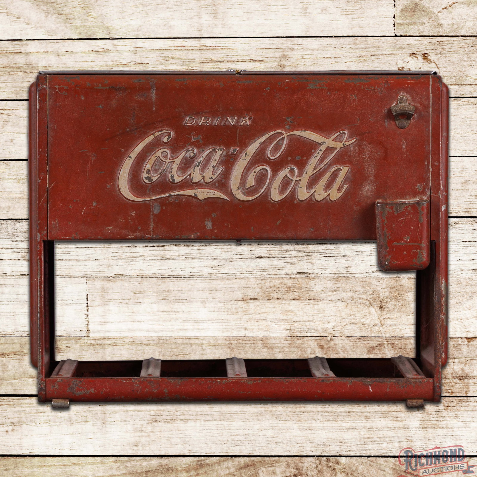 Drink Coca Cola Salesman Sample "Kay Displays" Cooler: Coke Kay Displays salesman sample cooler has good color. The cooler has general wear throughout with fading, paint chips and fine scratches. The sides have small indentations, errant paint drips and t