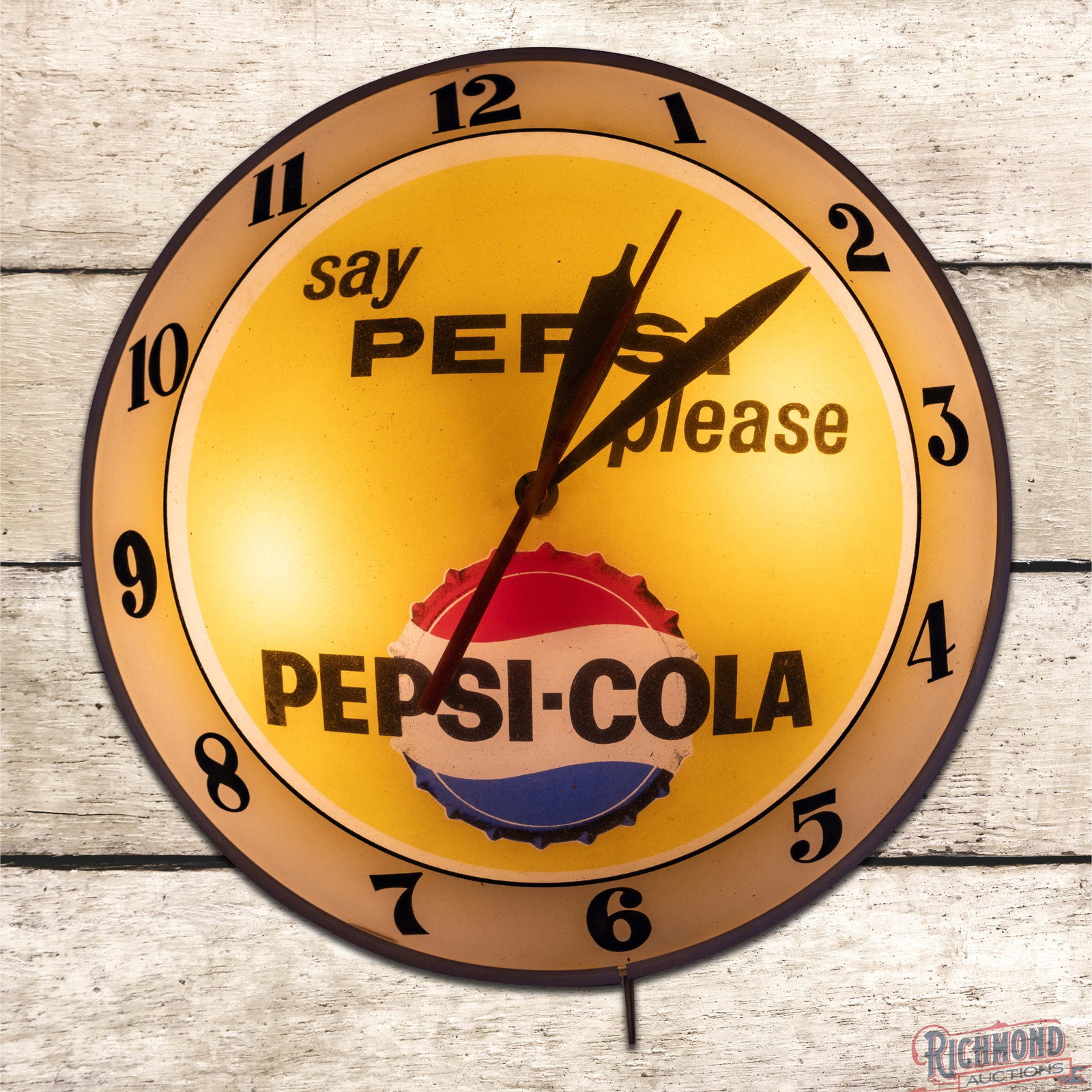 NOS Say Pepsi Please Pepsi-Cola 15" Lighted Double Bubble Clock w/ Orig. Box (1 of 6)