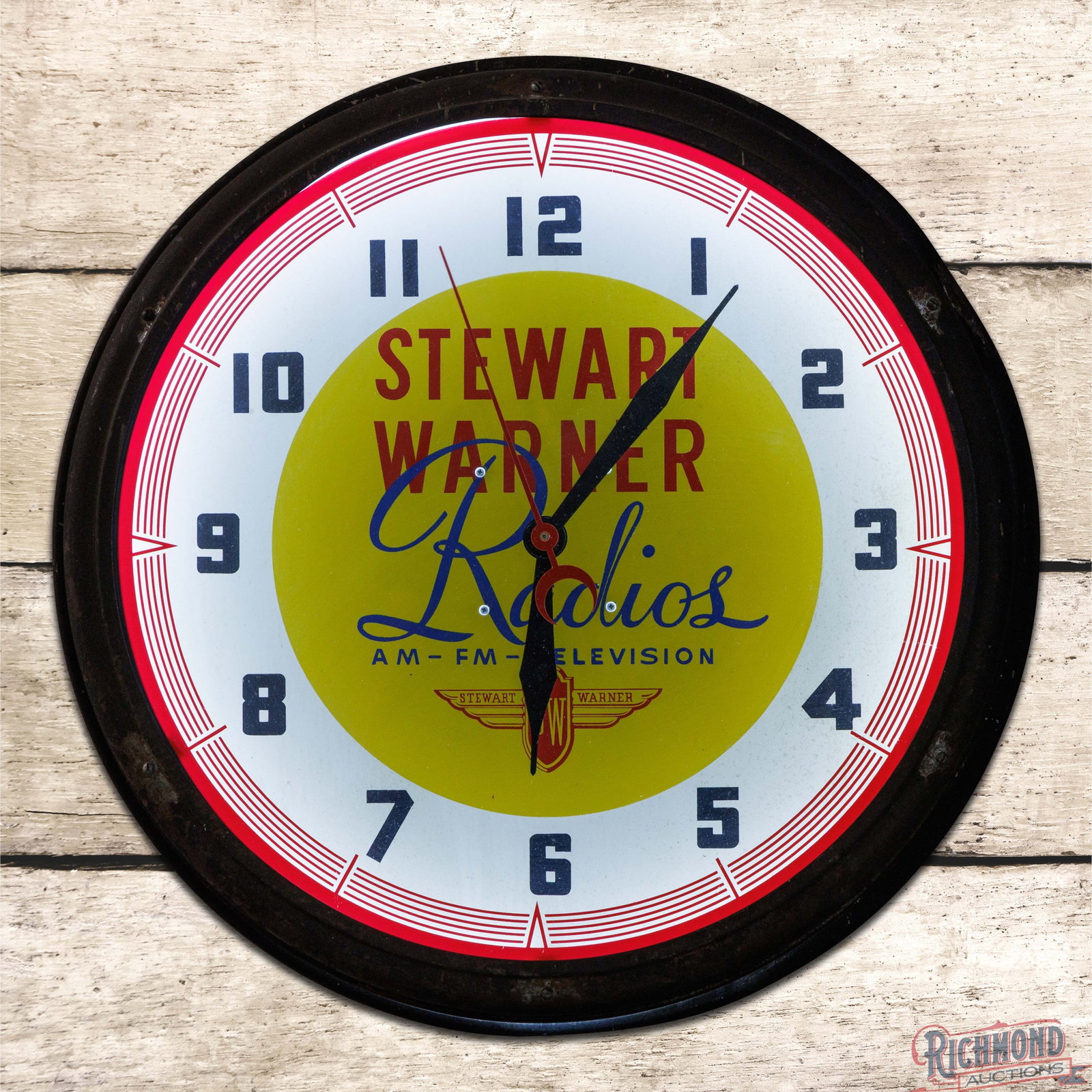 Stewart Warner Radios AM FM Television 20" Lackner Neon Advertising Clock w/ Logo (1 of 4)