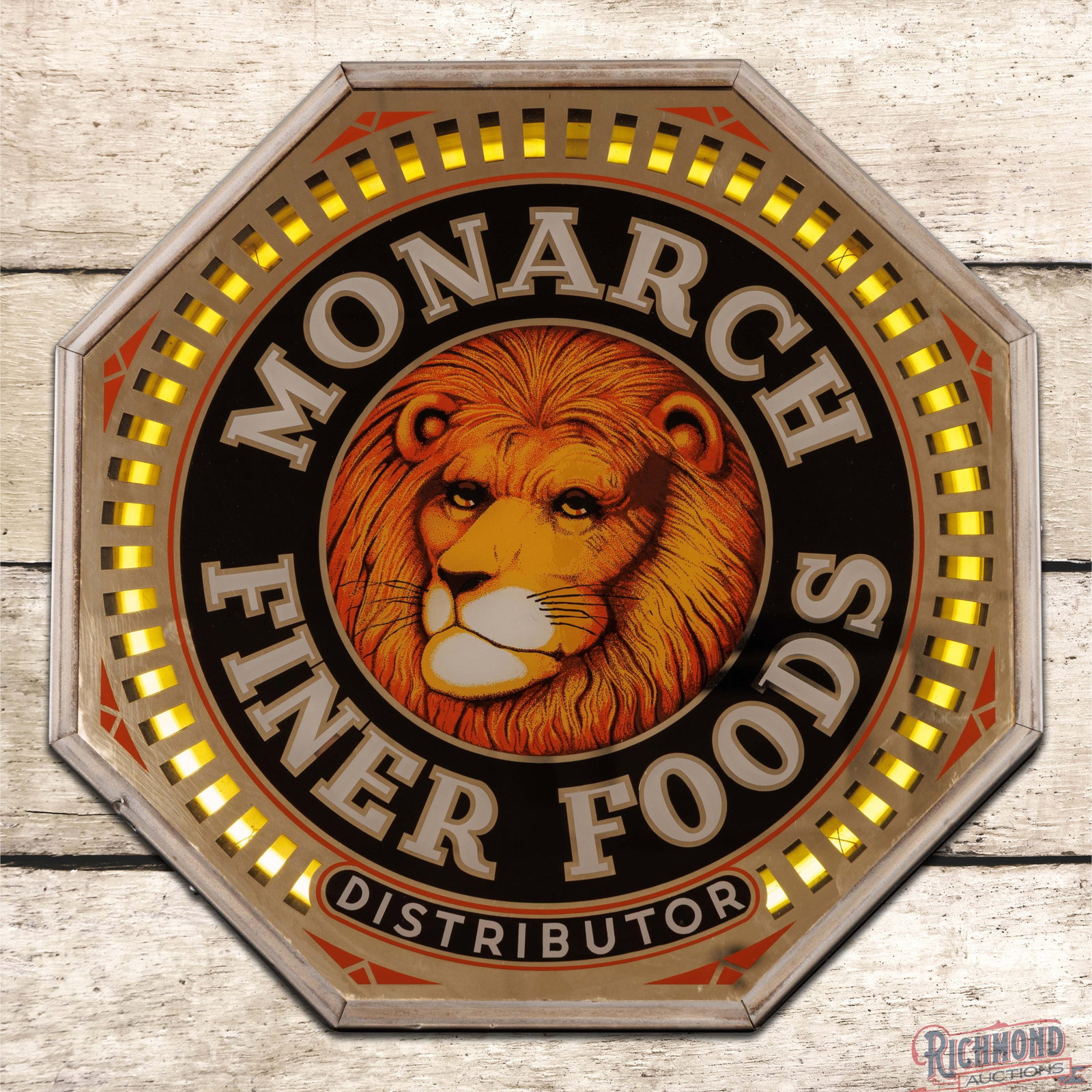 Monarch Finer Foods Distributor 18" Octagon Spinner Neon Sign w/ Lion (1 of 4)