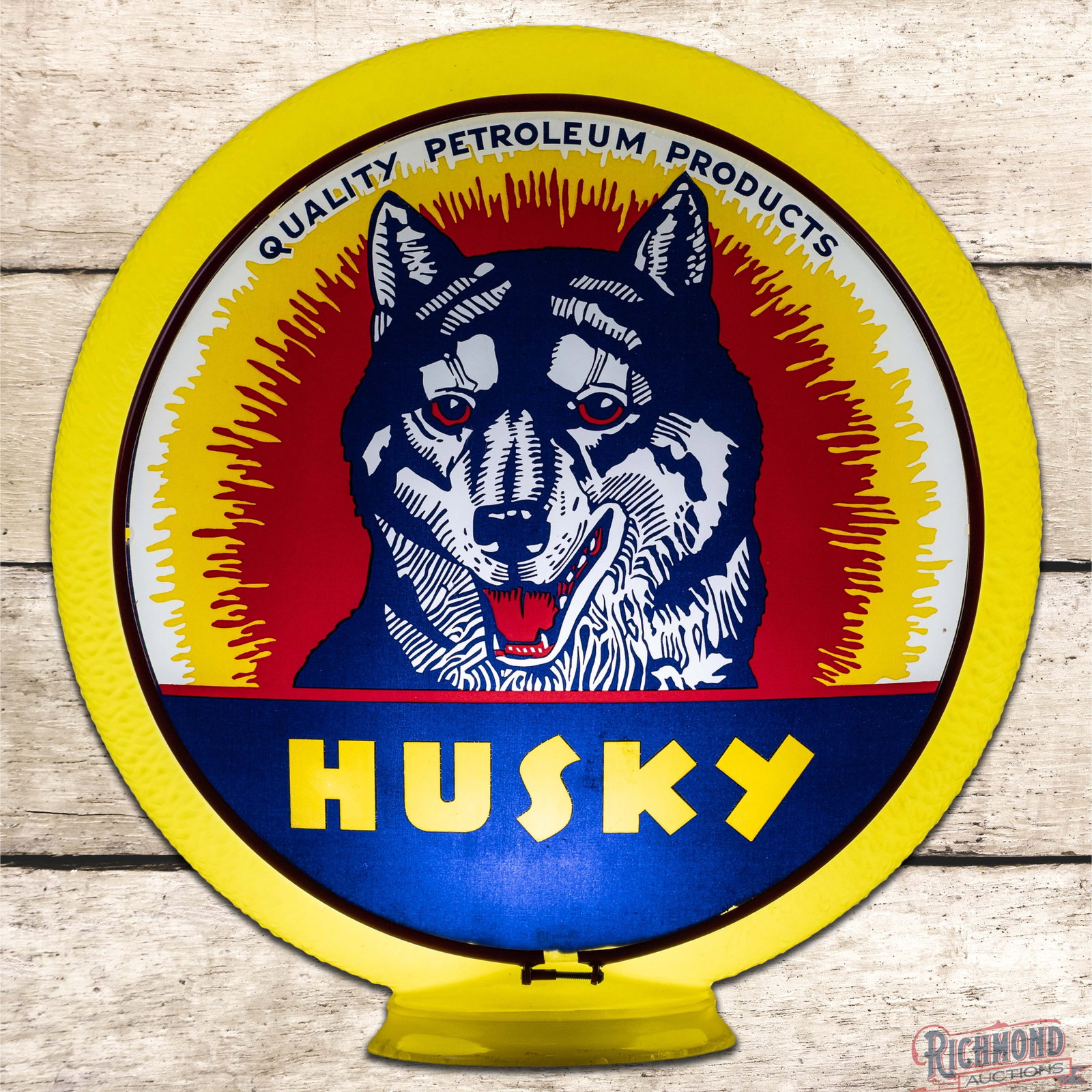 Scarce Husky Gasoline Husky Petroleum Products 13.5" Single Lens w/ Orig. Yellow Ripple Globe Body (1 of 6)