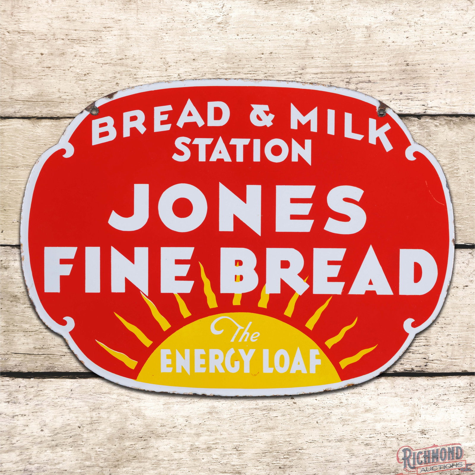 Rare Jones Fine Bread "Bread & Milk Station" The Energy Loaf 19" Double Sided Porcelain Die Cut Sign (1 of 3)