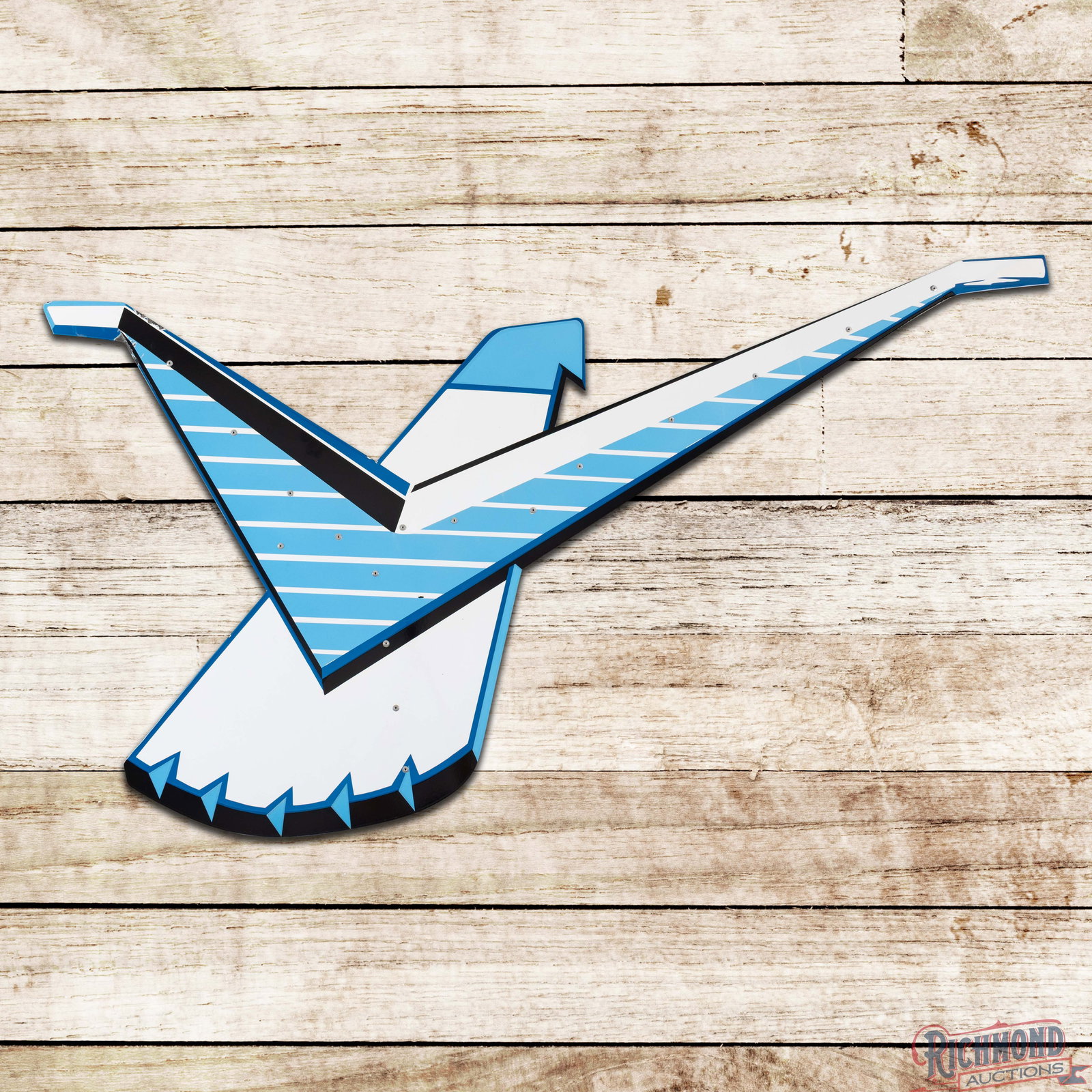 Amazing Ford Thunderbird 5.5' Single Sided Porcelain Die Cut Logo Sign w/ Bracket: Rare SSP (single sided porcelain) die cut sign with the factory mounting bracket has day one color and gloss. The field is clean with a small factory blemish. The perimeter has light wear with chips o