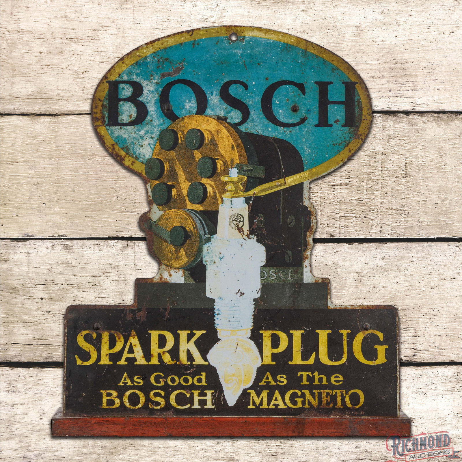 Bosch Spark Plug "As Good as the Bosch Magneto" Advertising Display Cabinet w/ Red Devil (1 of 3)