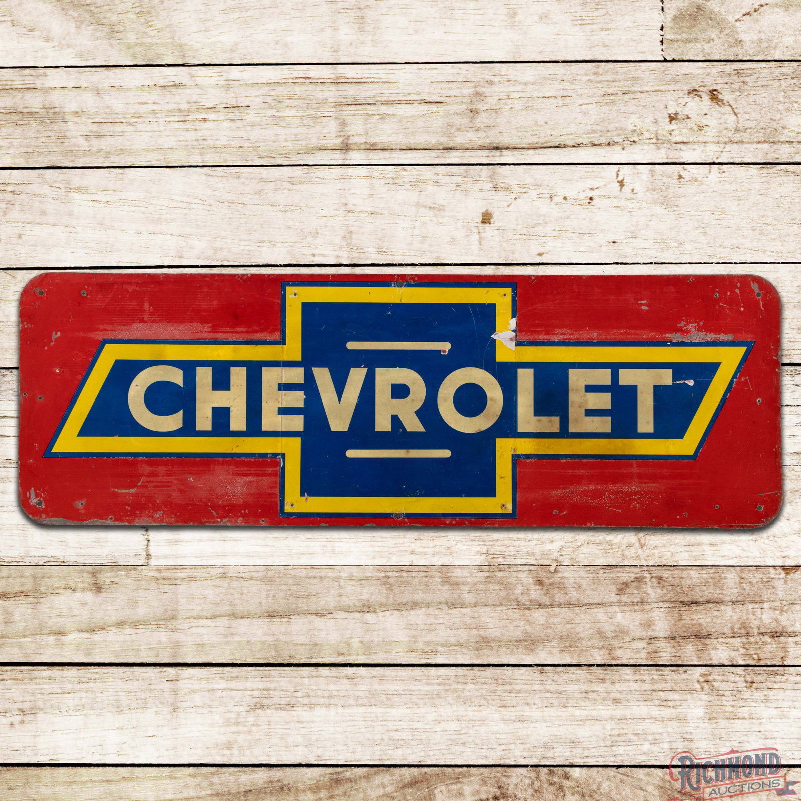 Chevrolet 6' Single Sided Tin Sign w/ Reflective Bowtie Logo (1 of 3)