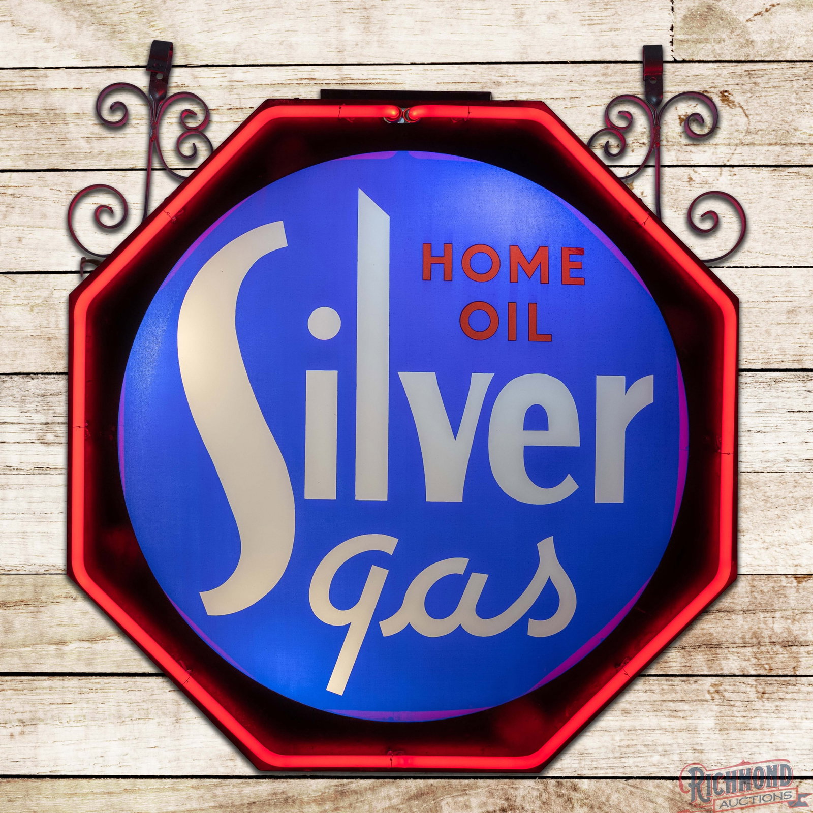 Scarce Home Oil Silver Gas DS Lighted Neon Service Station Sign MONTANA (1 of 9)