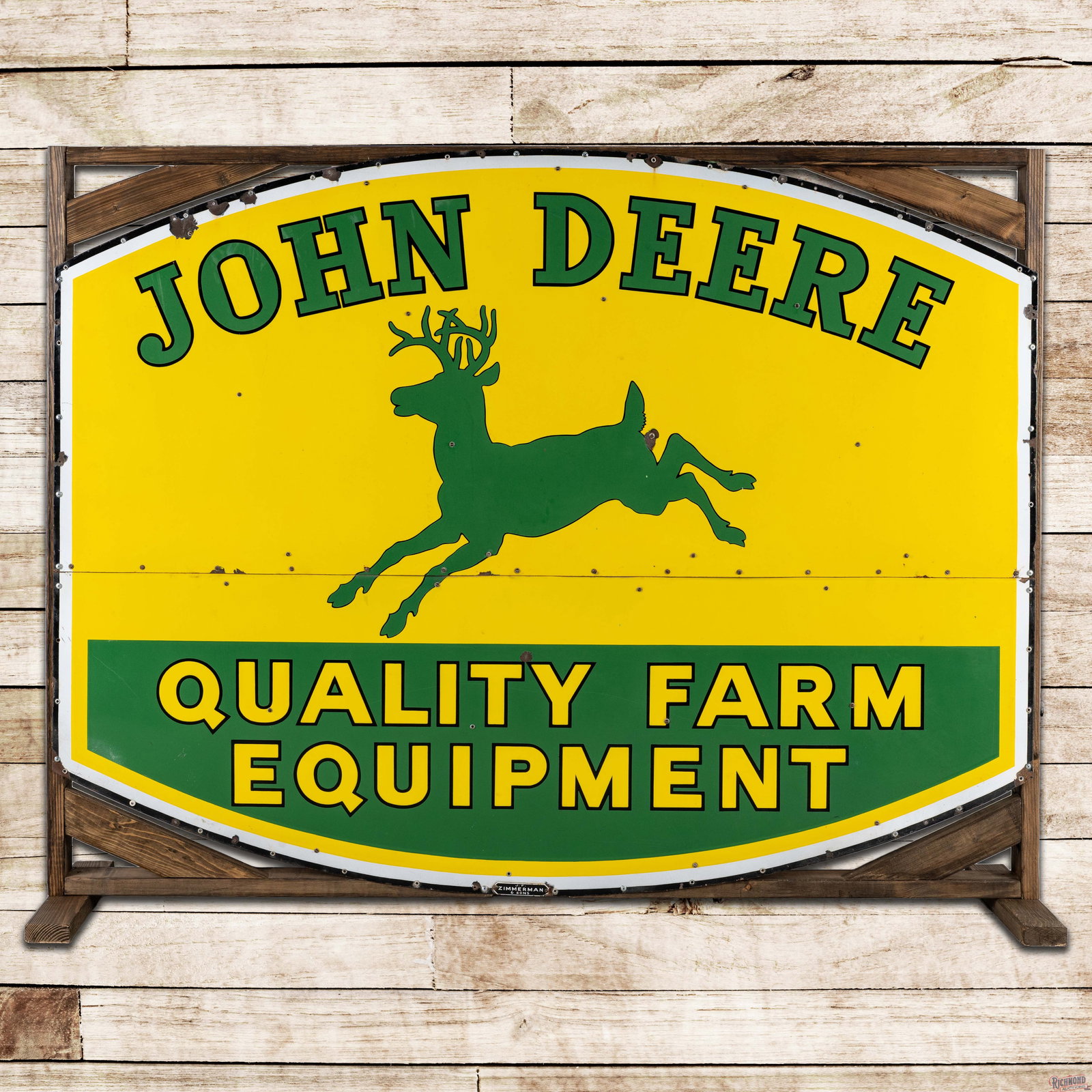 Scarce John Deere Quality Farm Equipment 5' Single Sided Porcelain Sign w/ 4 Legged Logo (1 of 3)