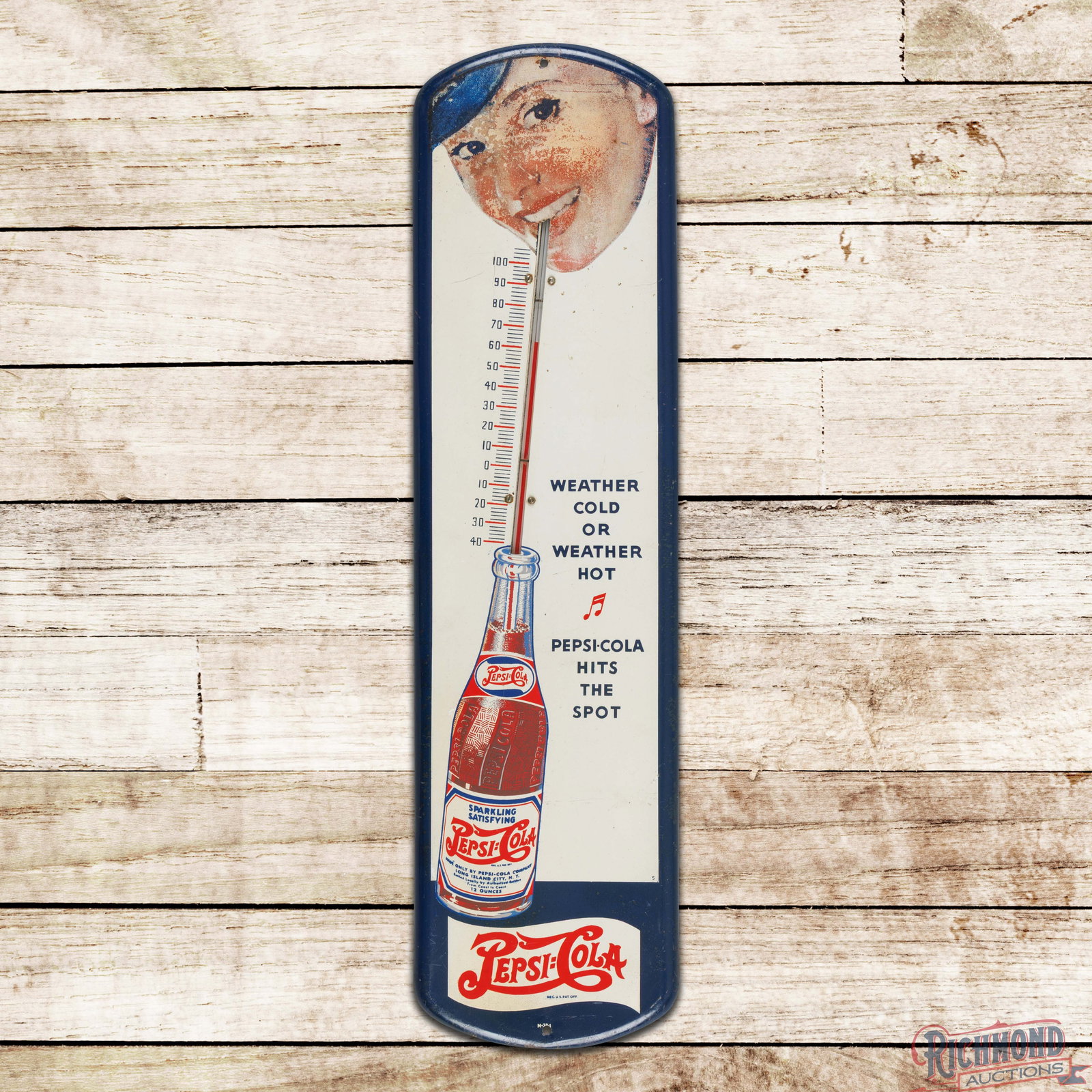 Pepsi Cola Weather Cold or Hot Pepsi Hits The Spot Single Sided Tin Double Dot Thermometer (1 of 3)