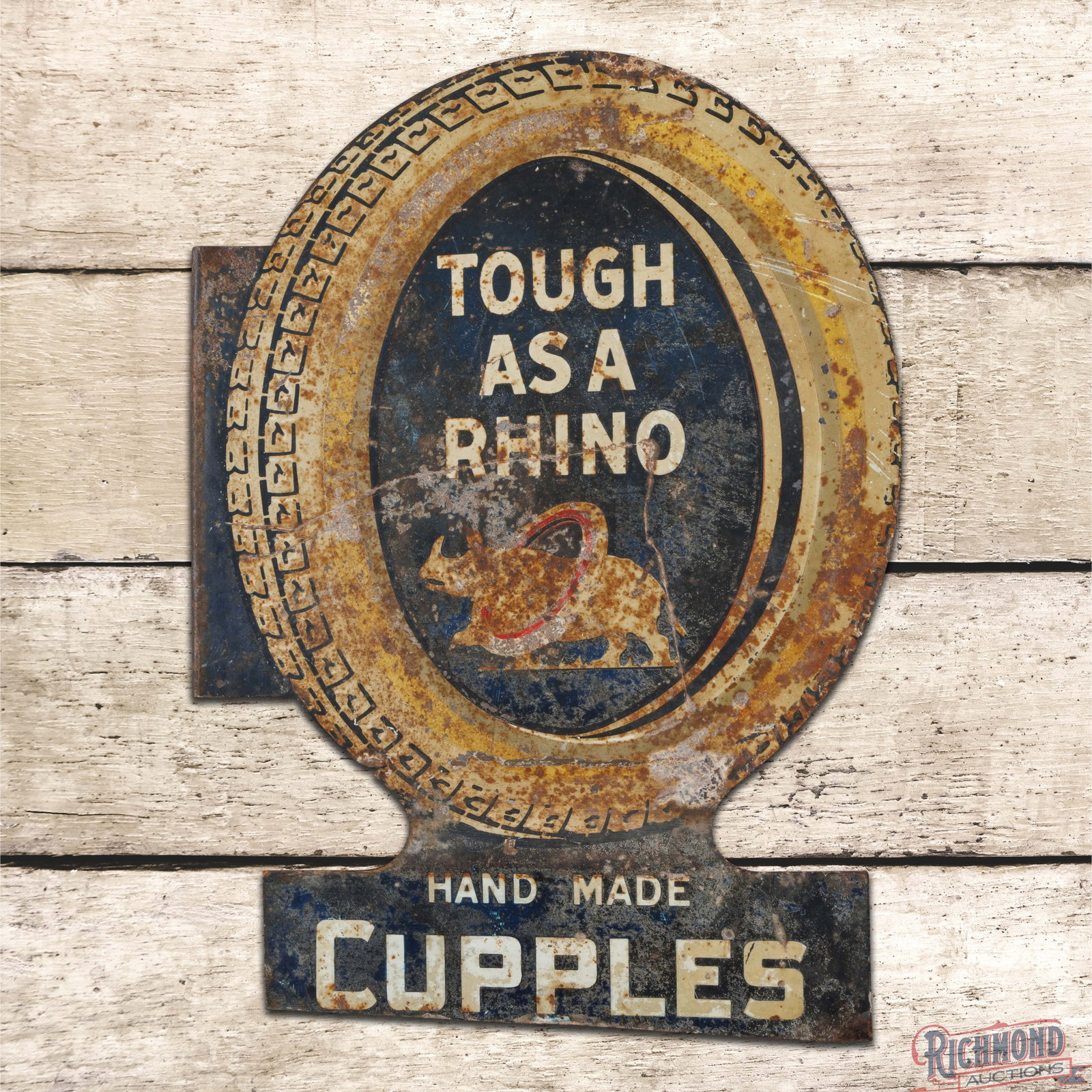 Rhino Hand Made Cuppled Tires Double Sided Tin Flange Sign (1 of 4)