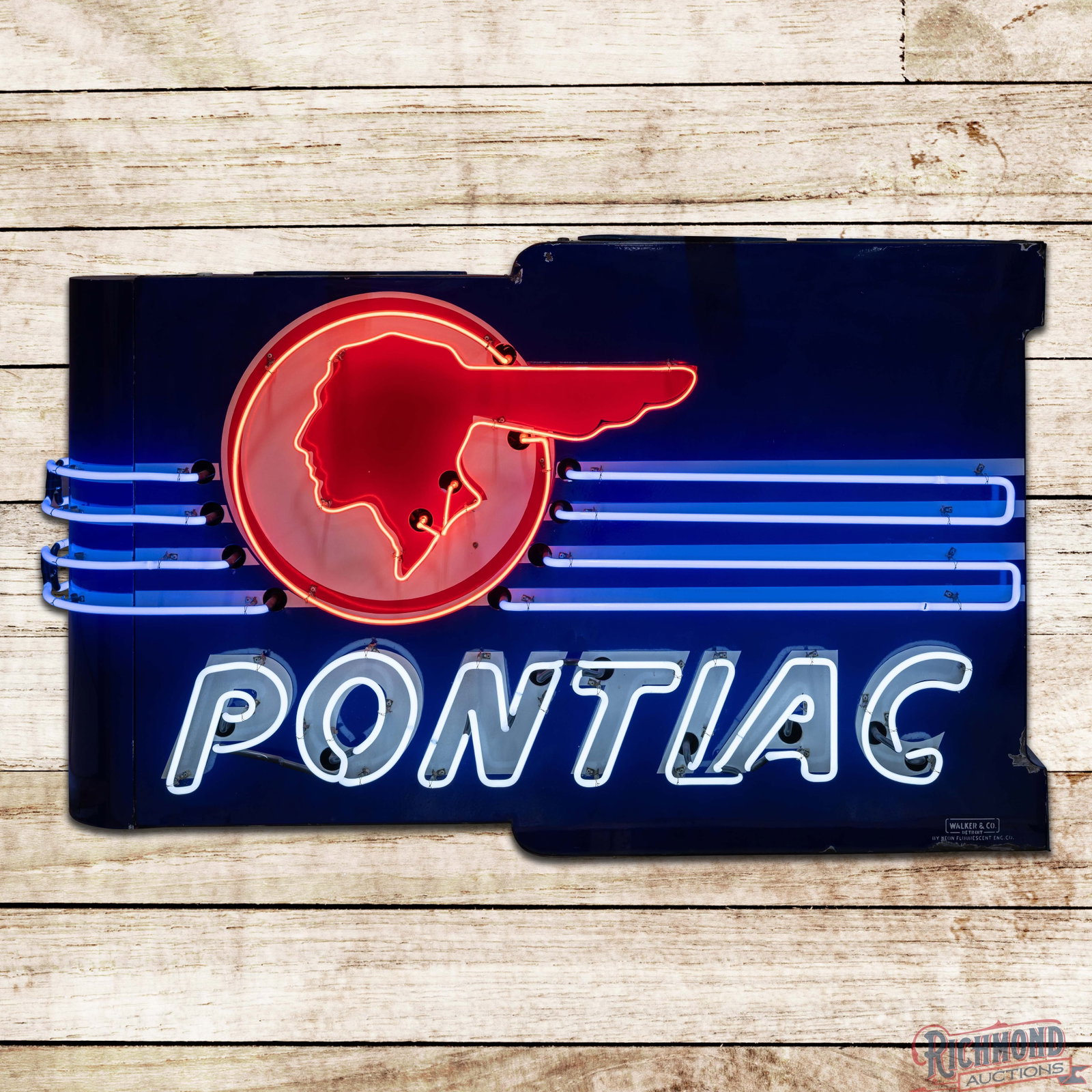 Amazing Pontiac Automobiles 6' Double Sided Porcelain Factory Neon Sign w/ Full Feather Logo (1 of 5)
