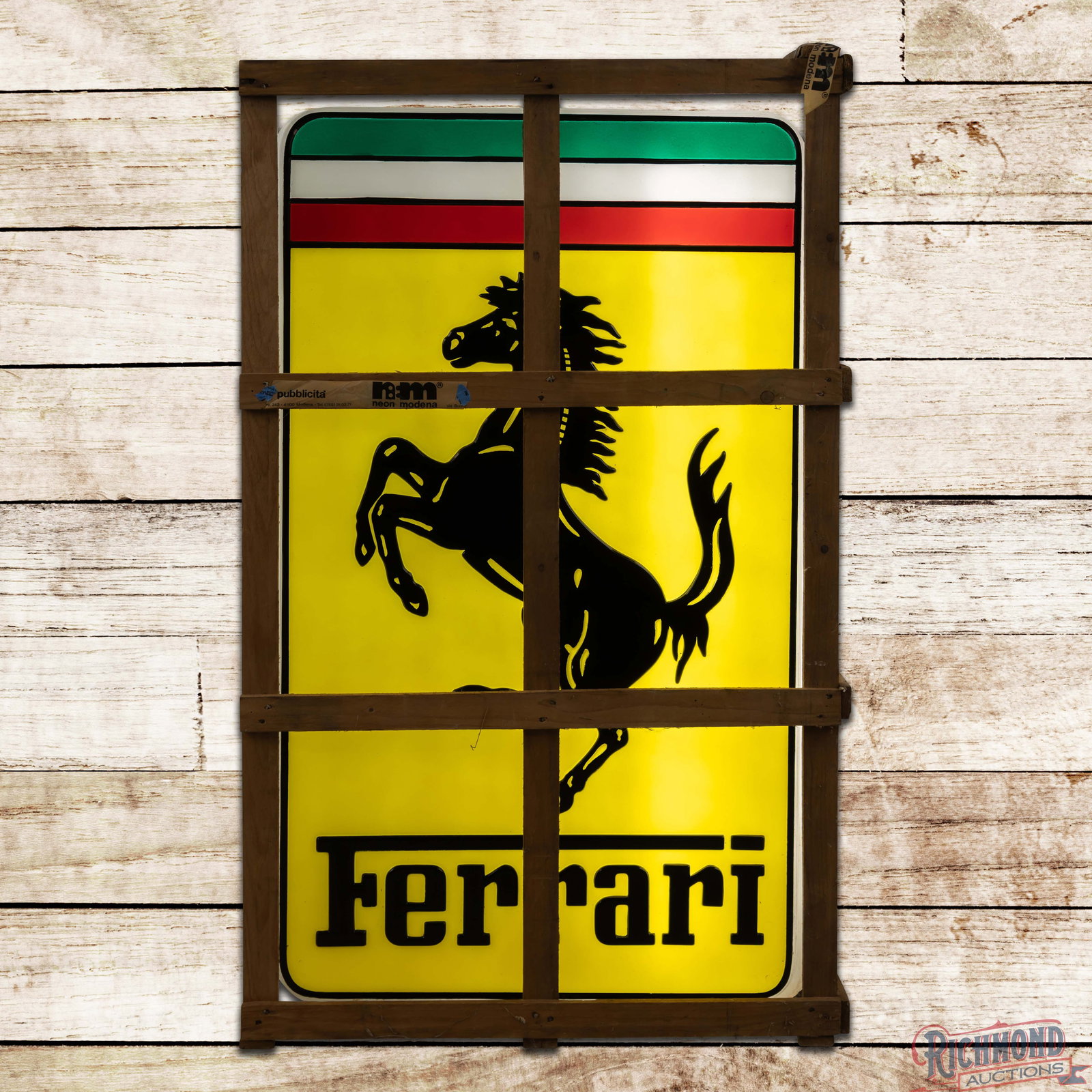 Ferrari Emb. DS Plastic Lighted Sign w/ Prancing Horse Logo by Neon Modena w/ Crate (1 of 4)